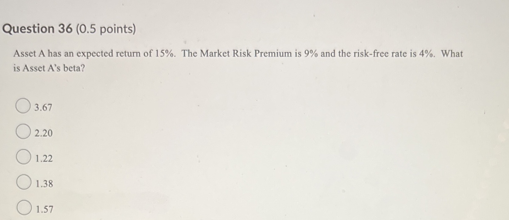 Question 36 (0.5 points) Asset A has an expected