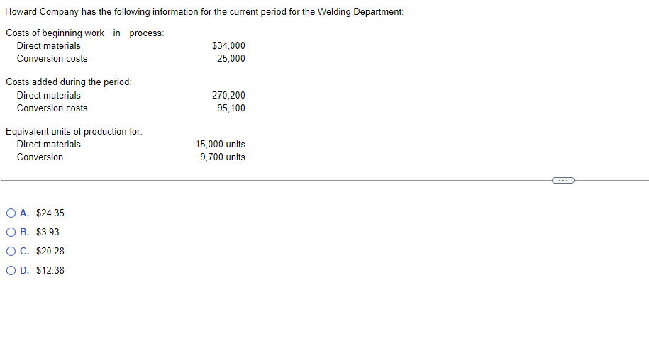 Howard Company has the following information for
