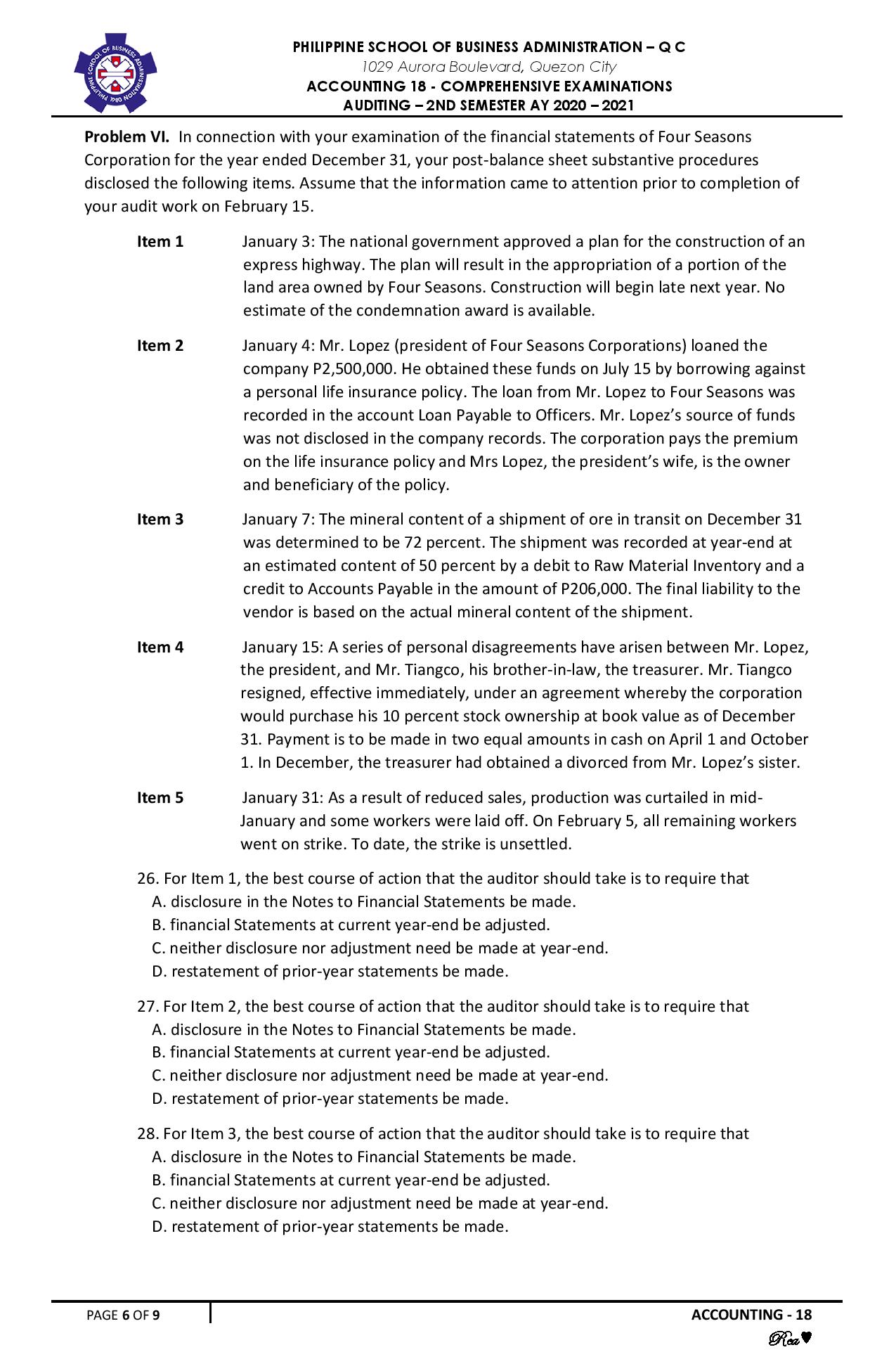 PHILIPPINE SCHOOL OF BUSINESS ADMINISTRATION Q C