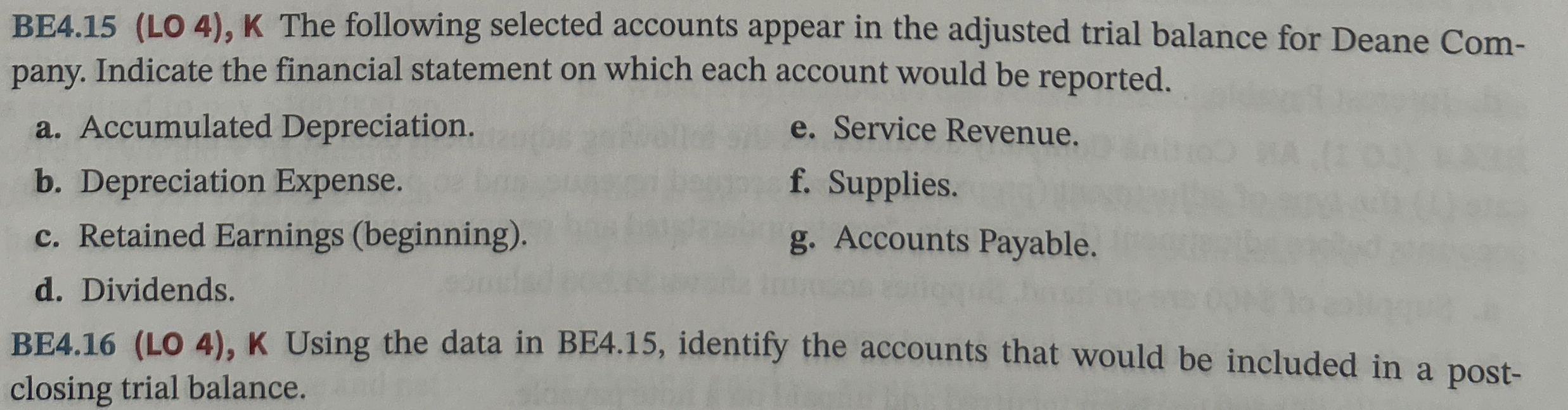 BE 4 . 1 5 ( LO 4 ) , K The following selected