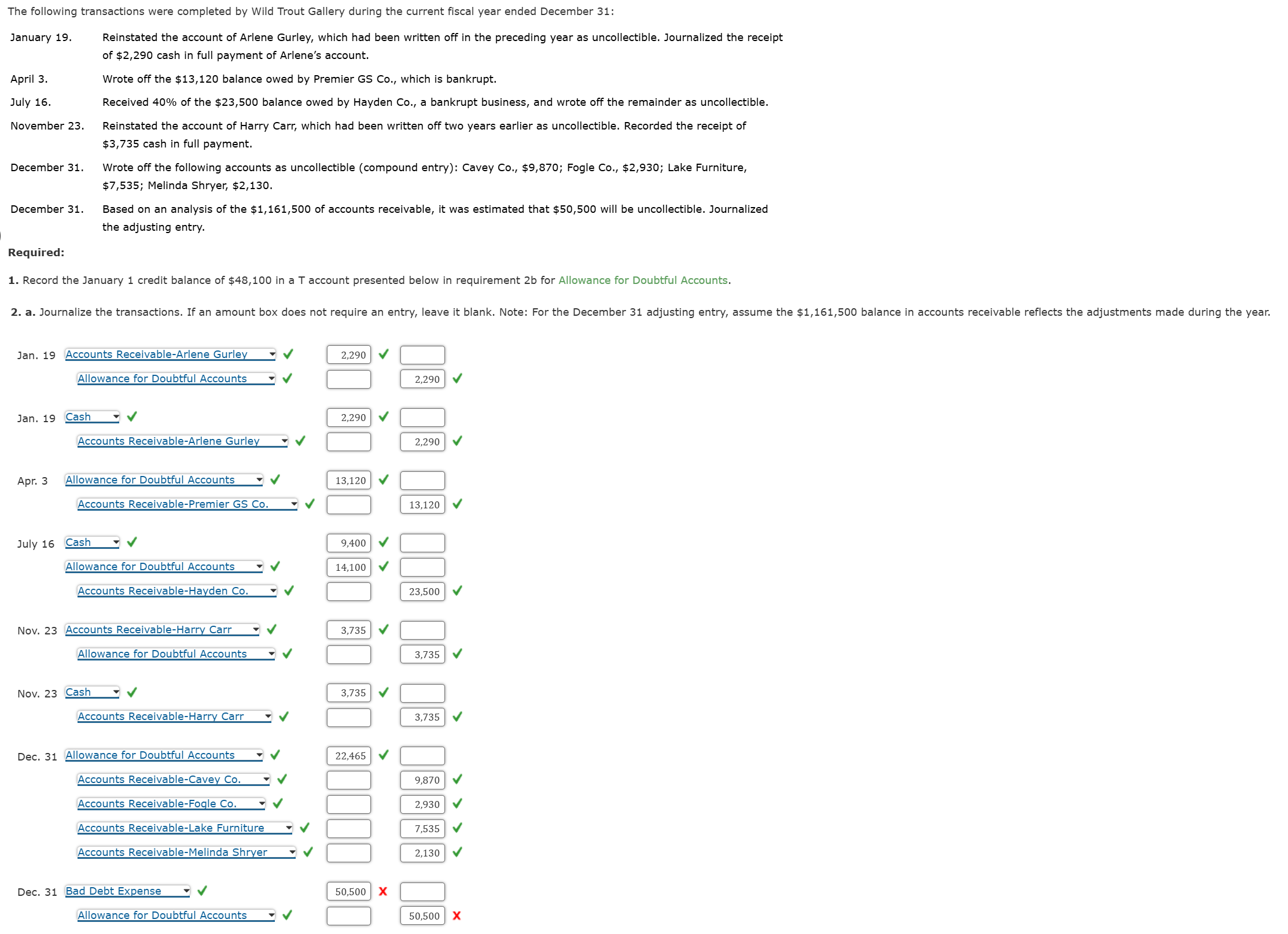 2. b. Post each entry that affects the following