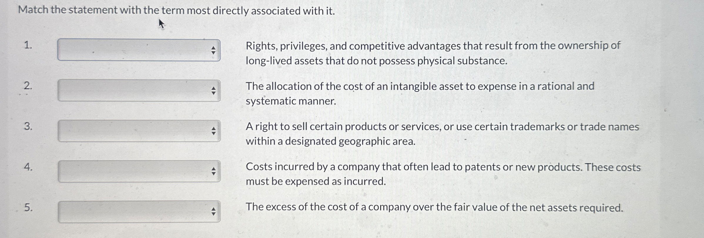 Match the statement with the term most directly