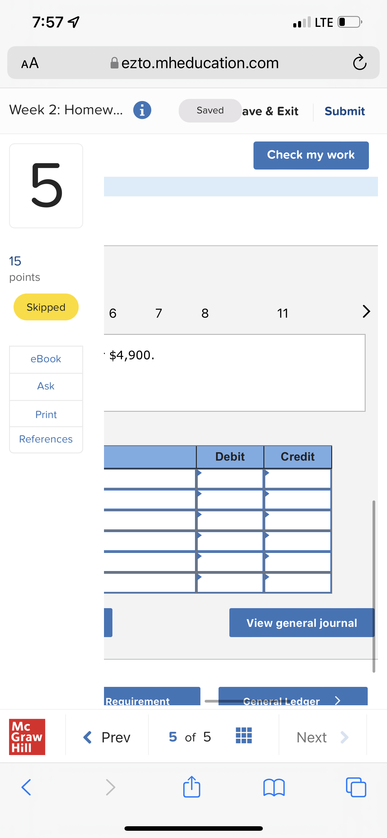 7:57 9 . LTE O AA ezto.mheducation.com C Week 2: