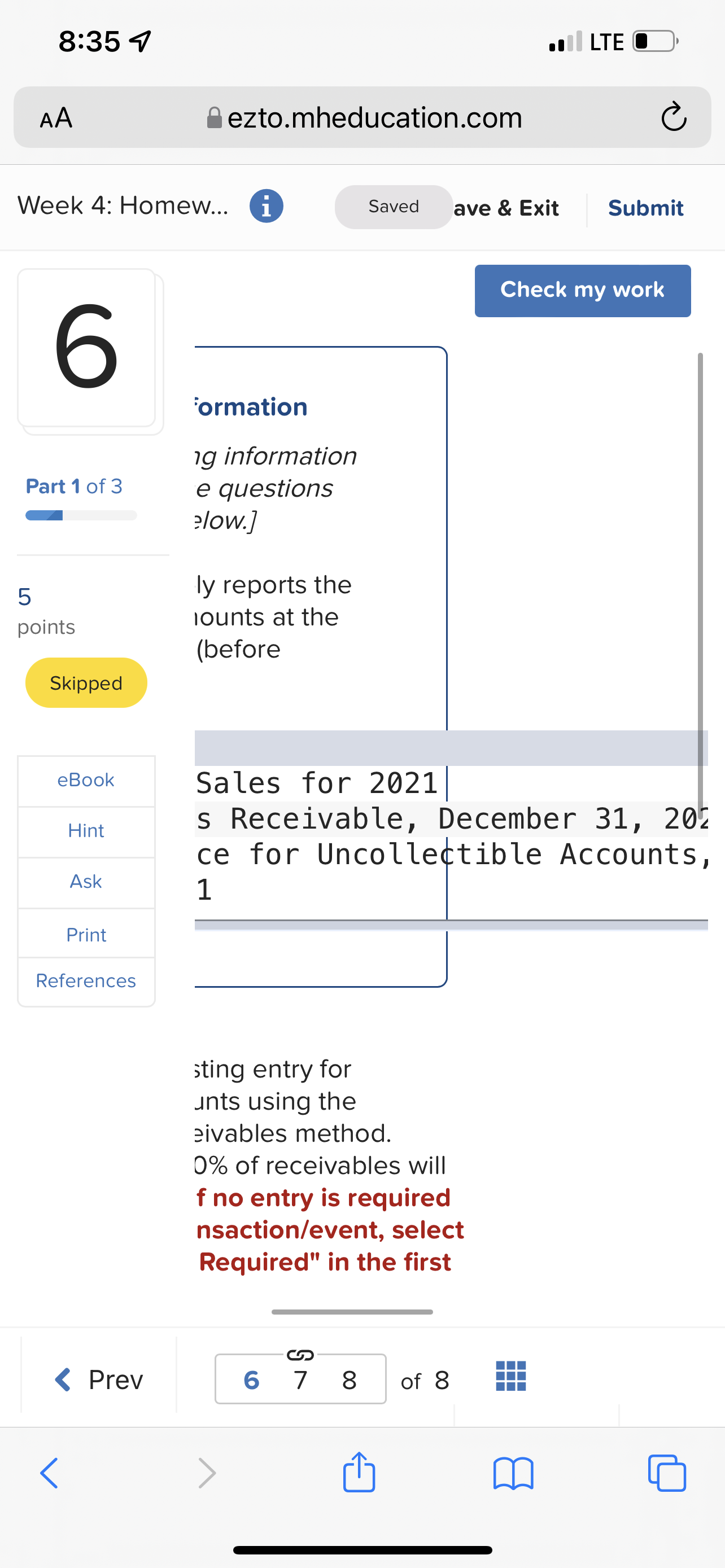 8:35 7 . LTE O AA ezto.mheducation.com C Week 4: