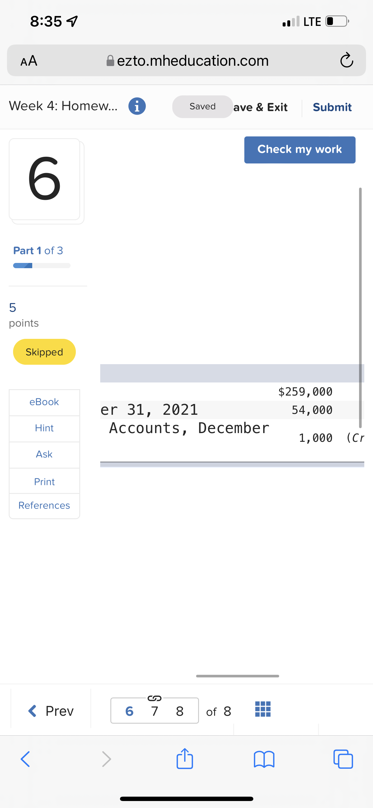 8:35 7 . LTE O AA ezto.mheducation.com C Week 4: