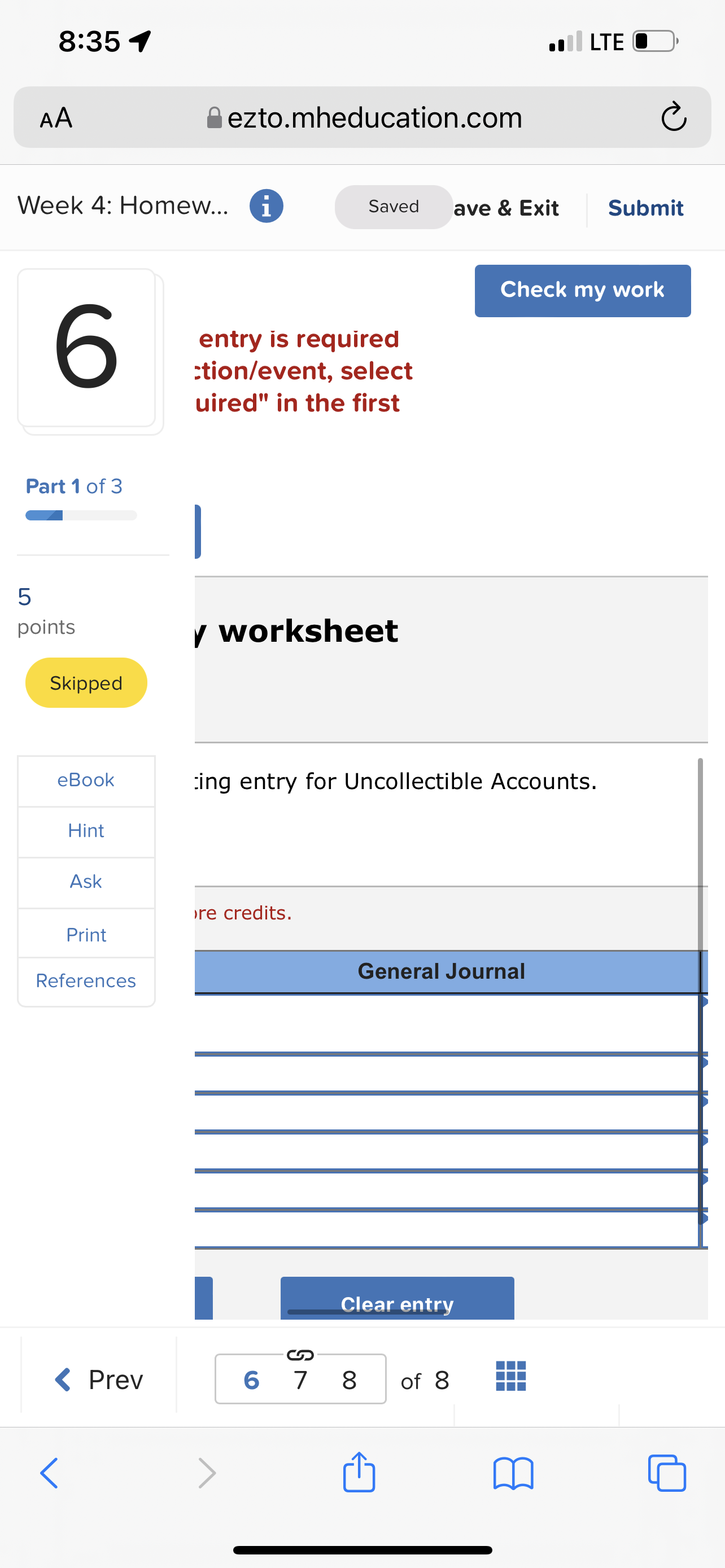 8:35 7 . LTE O AA ezto.mheducation.com C Week 4: