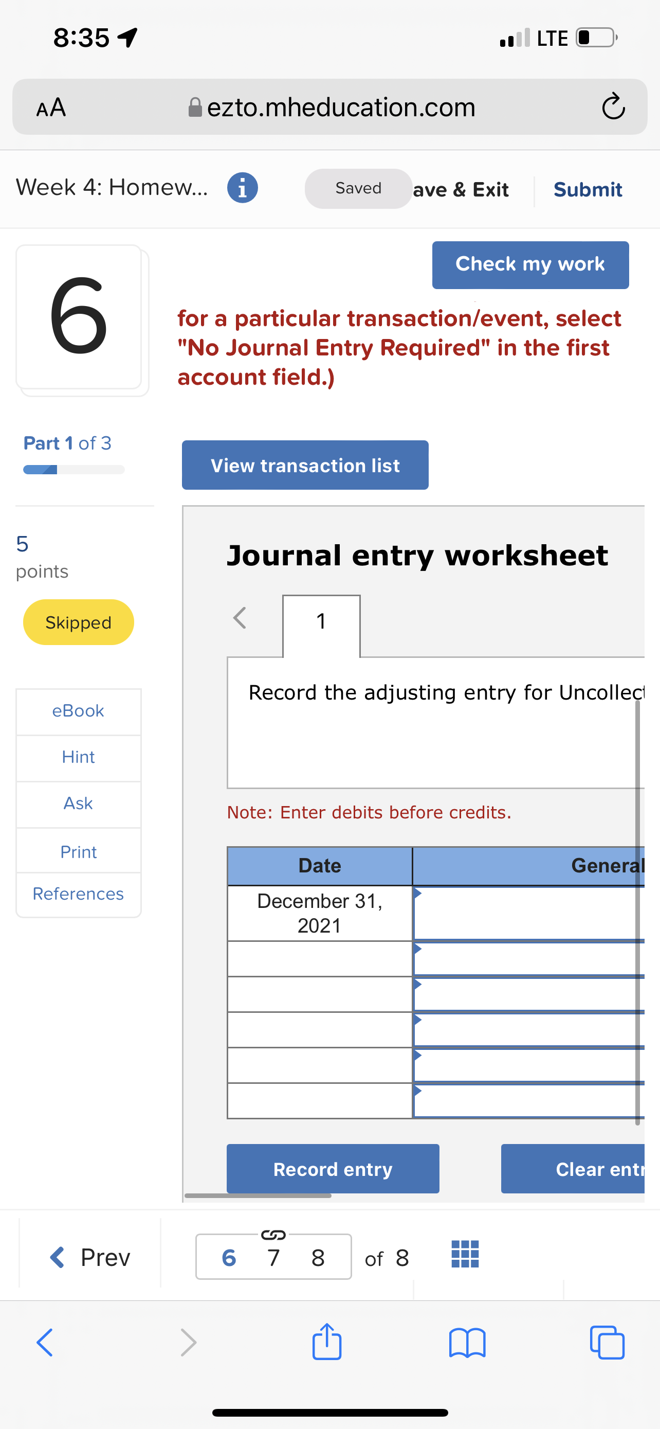 8:35 7 . LTE O AA ezto.mheducation.com C Week 4: