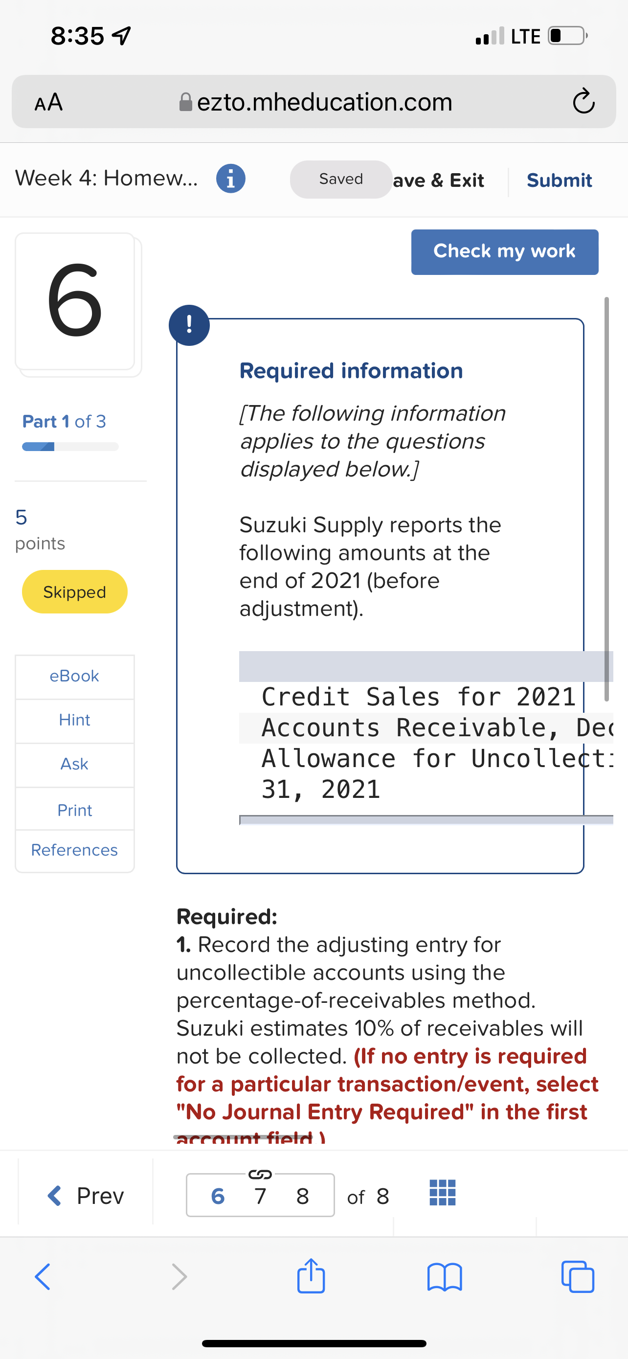 8:35 7 . LTE O AA ezto.mheducation.com C Week 4:
