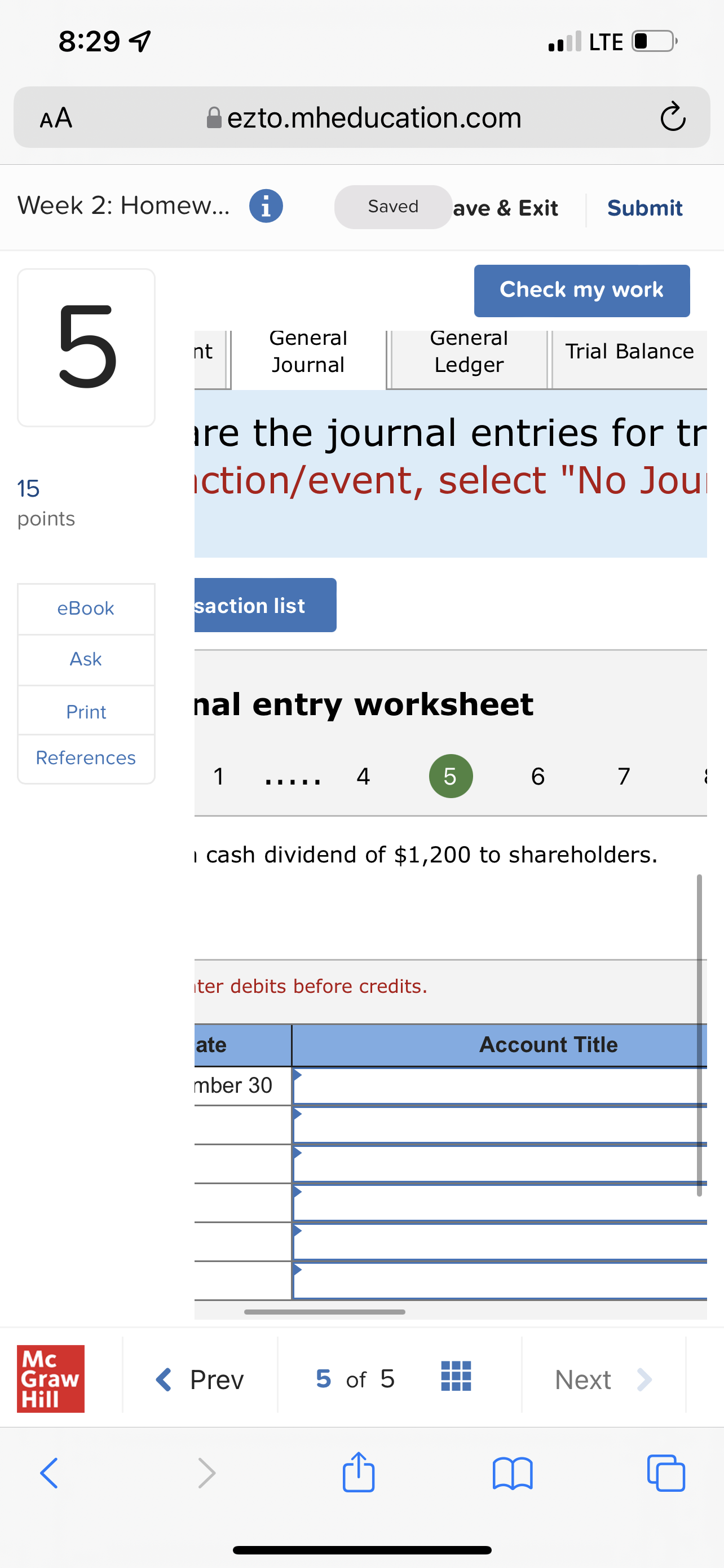 8:29 4 . LTE C AA ezto.mheducation.com C Week 2: