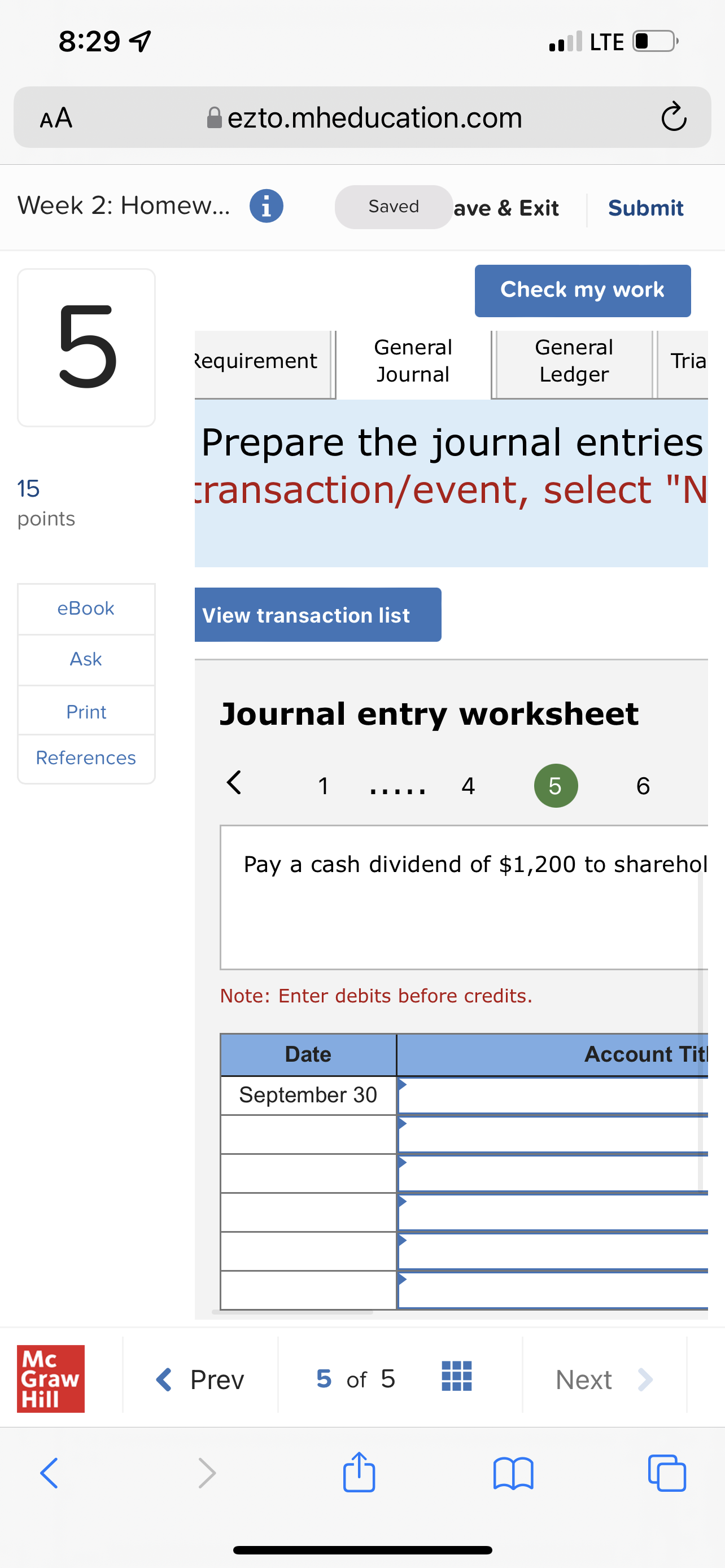 8:29 4 . LTE C AA ezto.mheducation.com C Week 2: