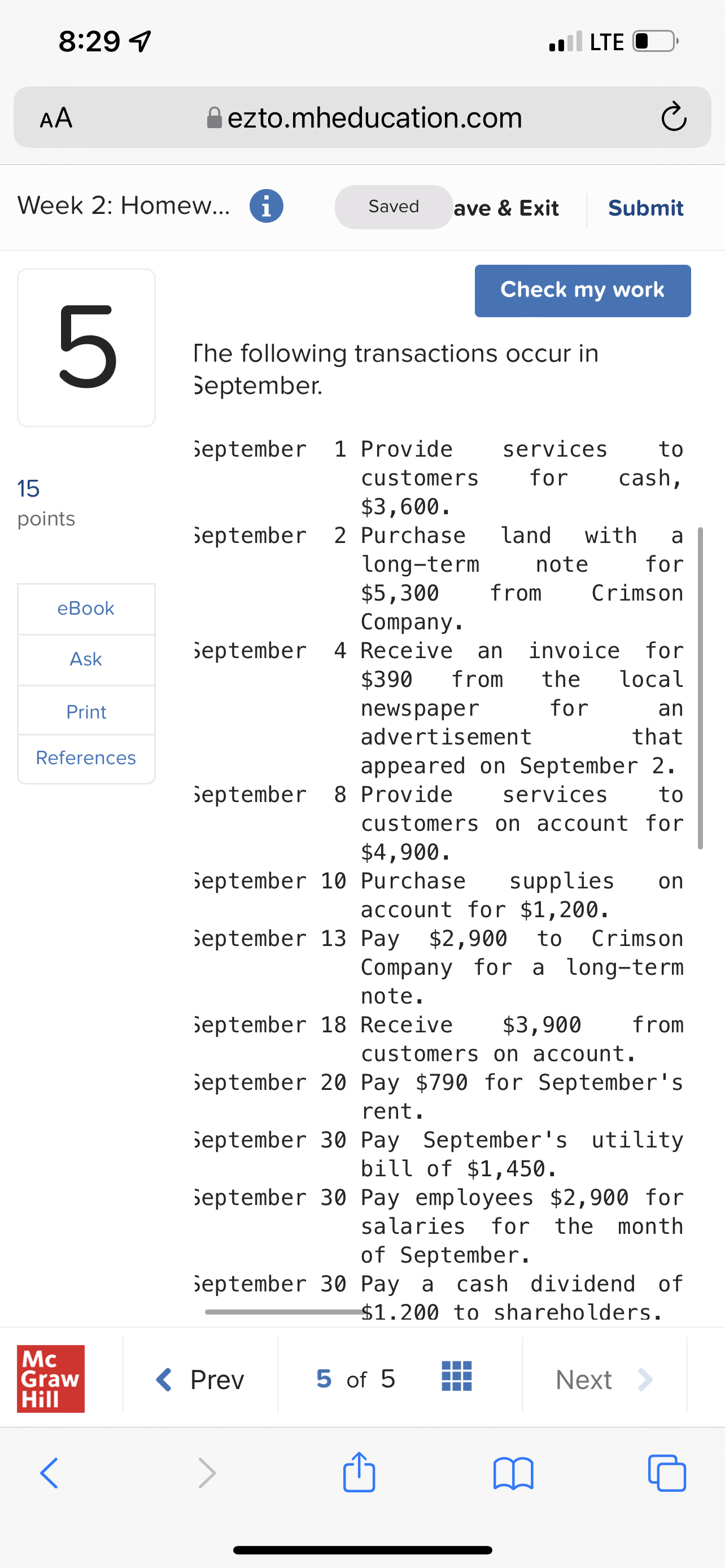8:29 4 . LTE C AA ezto.mheducation.com C Week 2: