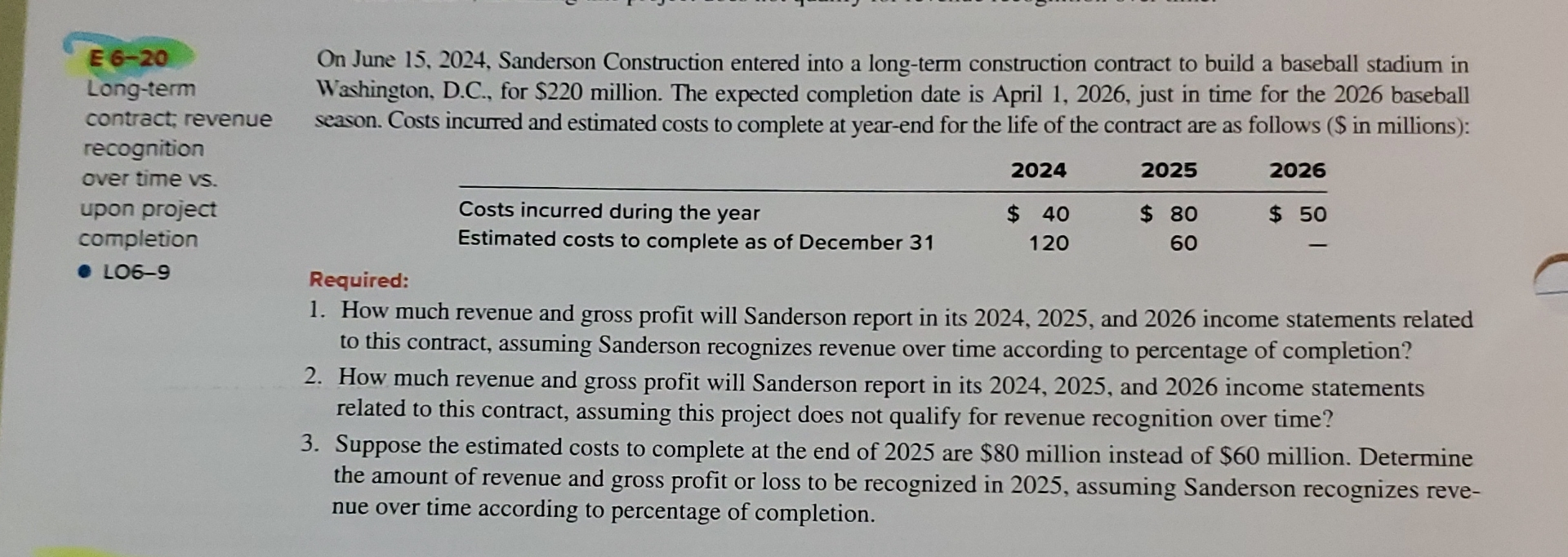 E 6 - 2 0 Long - term contract, revenue