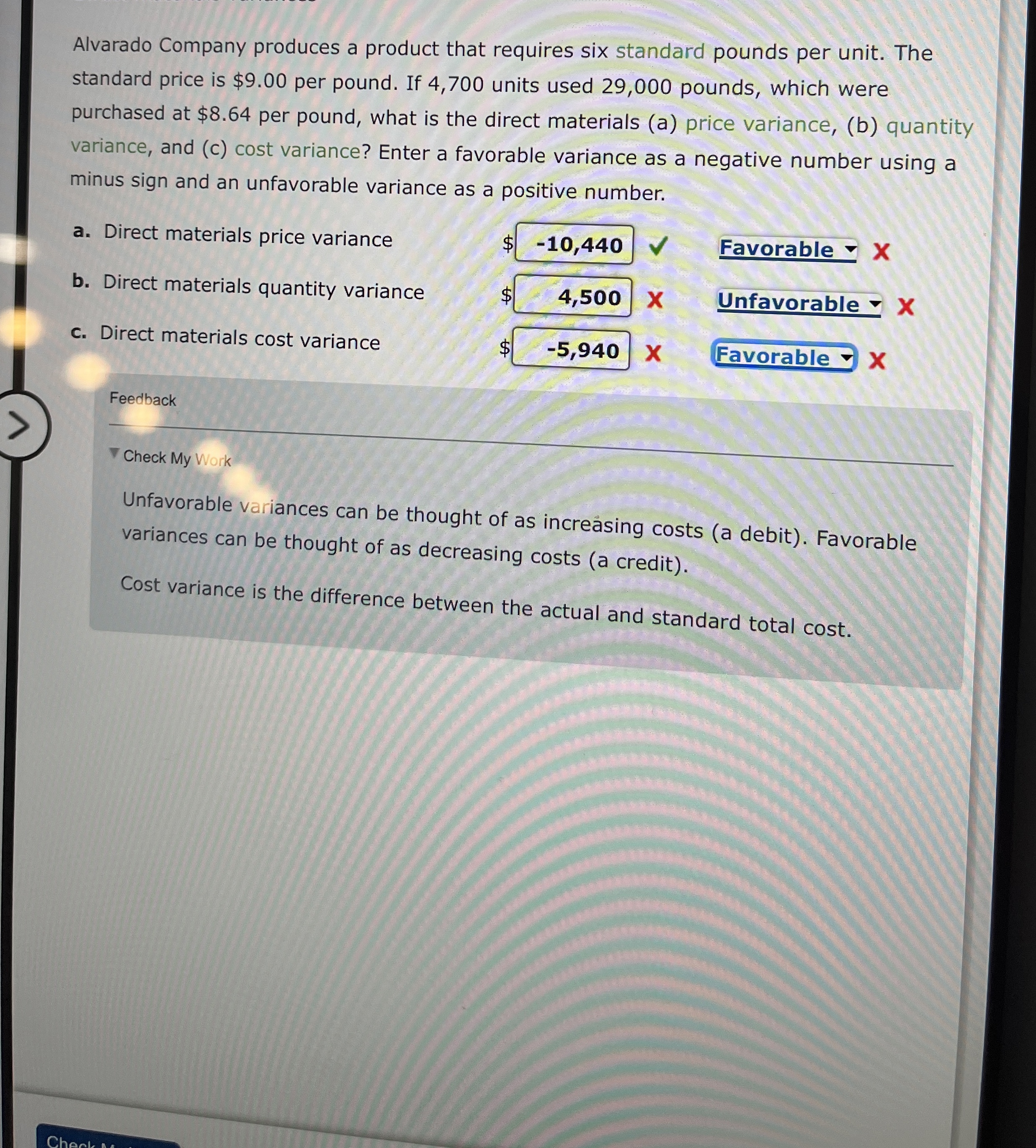 Alvarado Company produces a product that requires