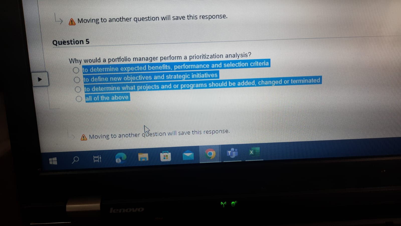 Question Completion Status: > Moving to another