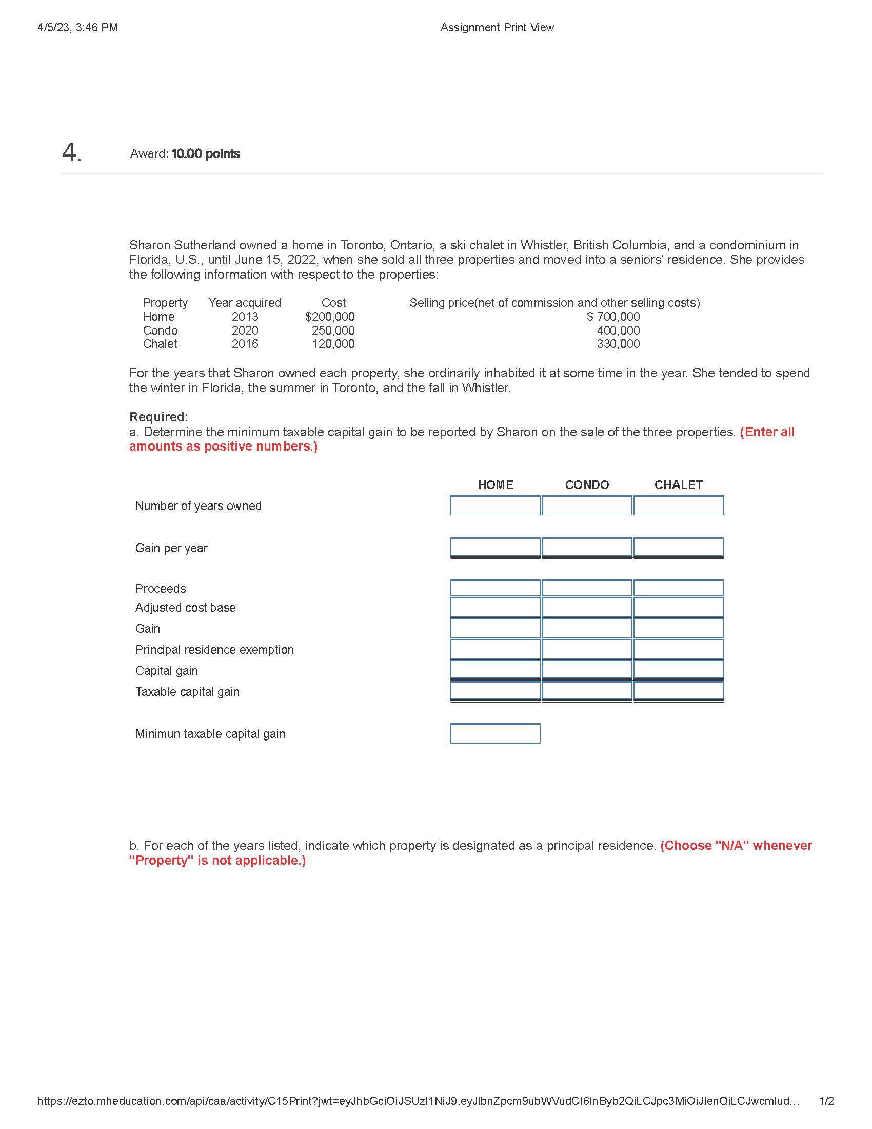 4/5/23, 3:46 PM Assignment Print View 4. Award: