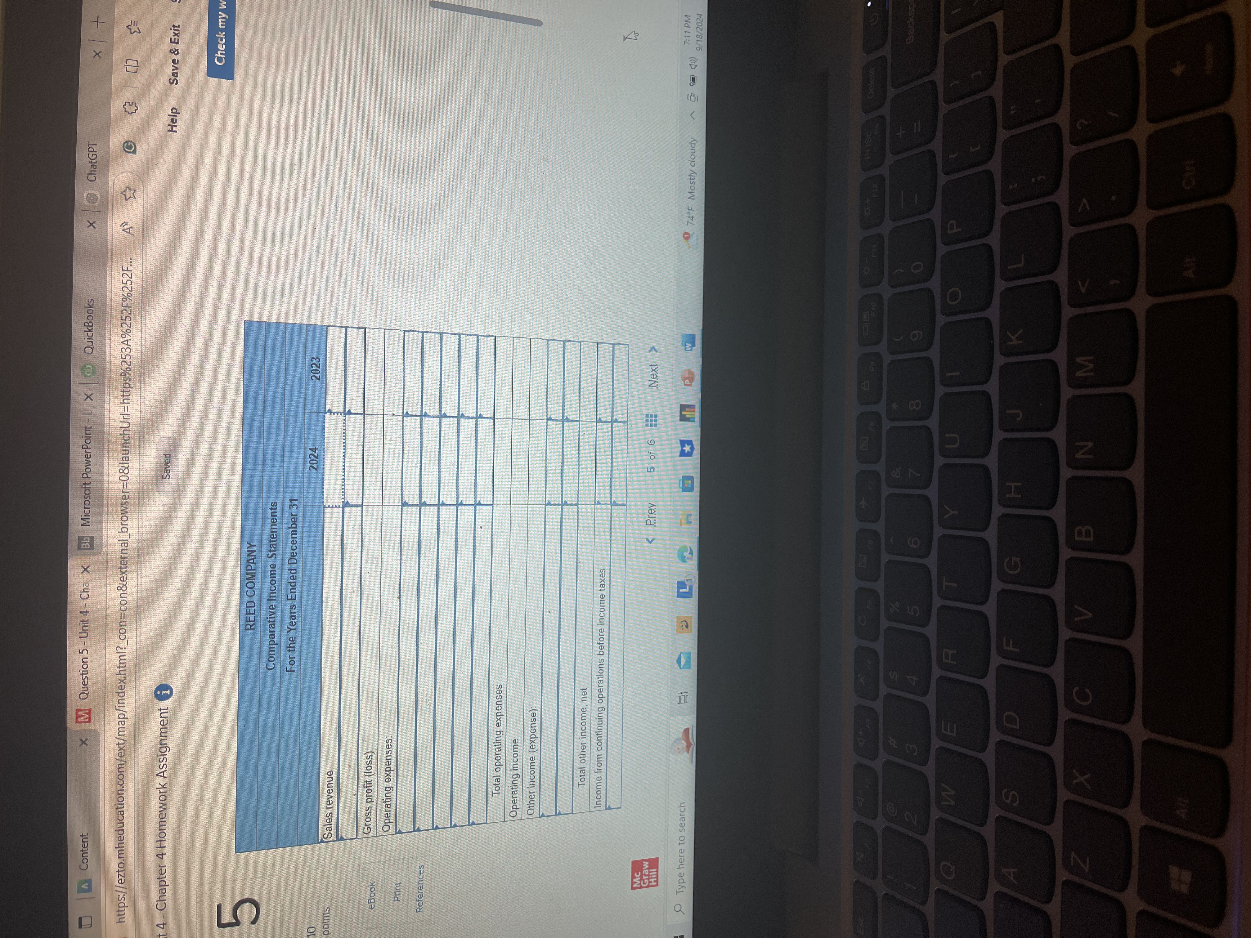 A Content x M Question 5 - Unit 4 - Cha x Bb