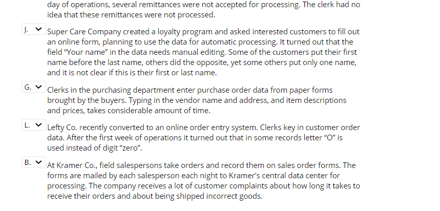 Match ten control plans with ten situations. Two