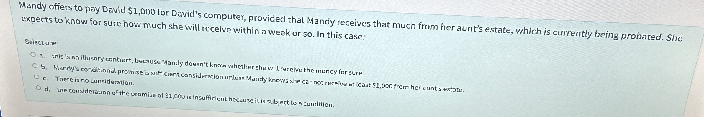 Mandy offers to pay David $ 1 , 0 0 0 for David's