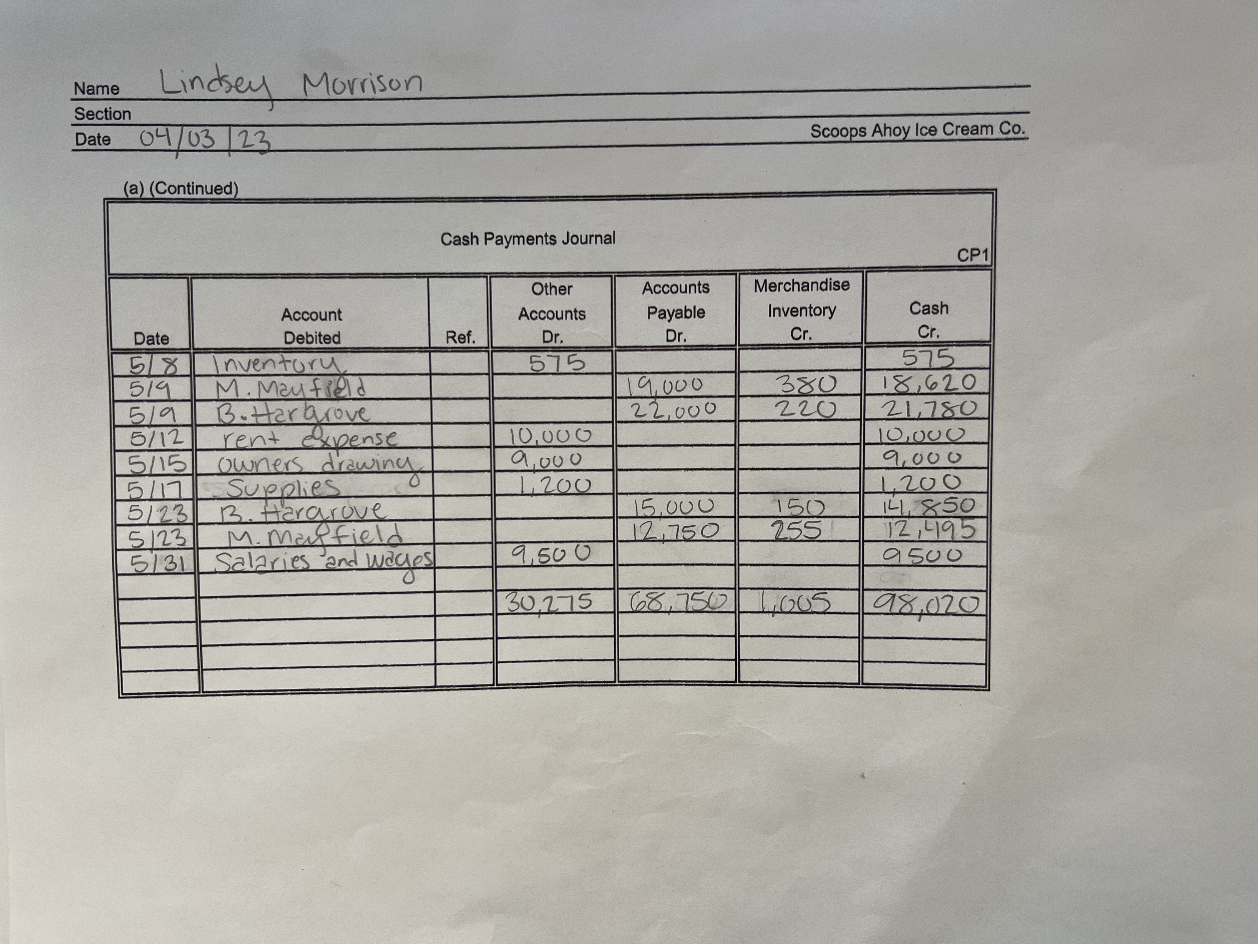 ACC 1021 Mini Practice Set Project transactions