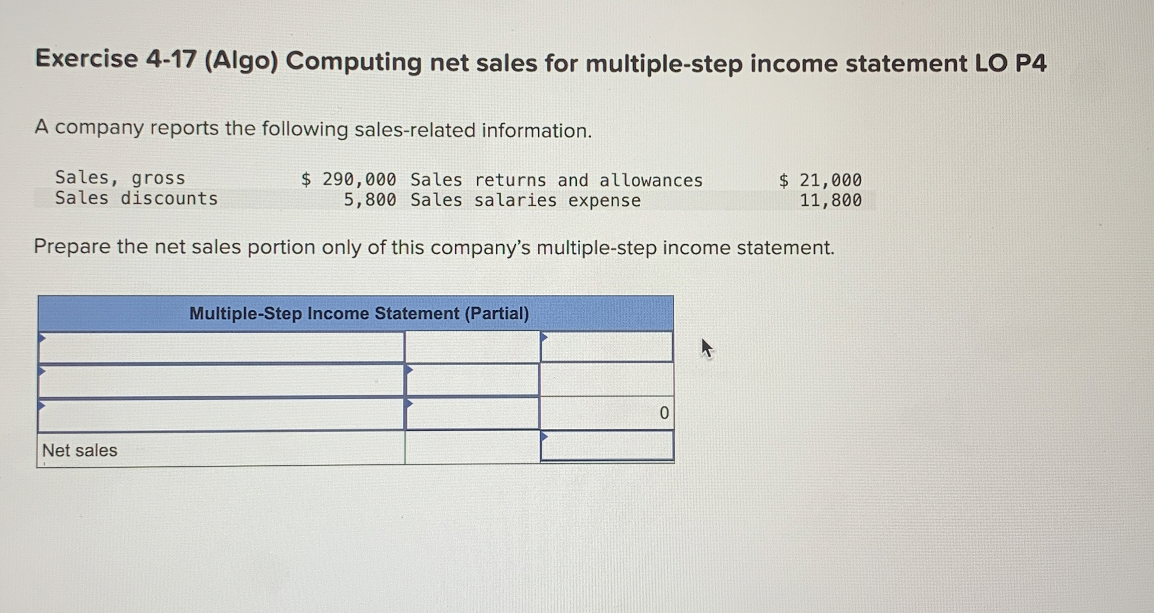 Exercise 4 - 1 7 ( Algo ) Computing net sales for
