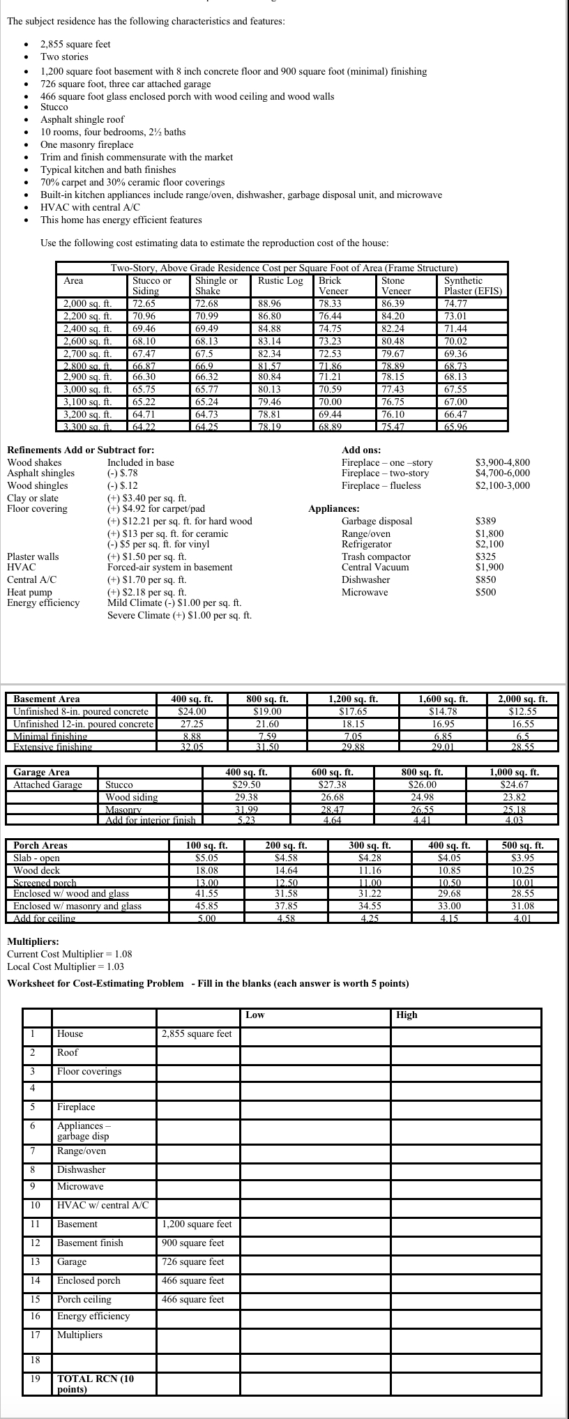 The subject residence has the following