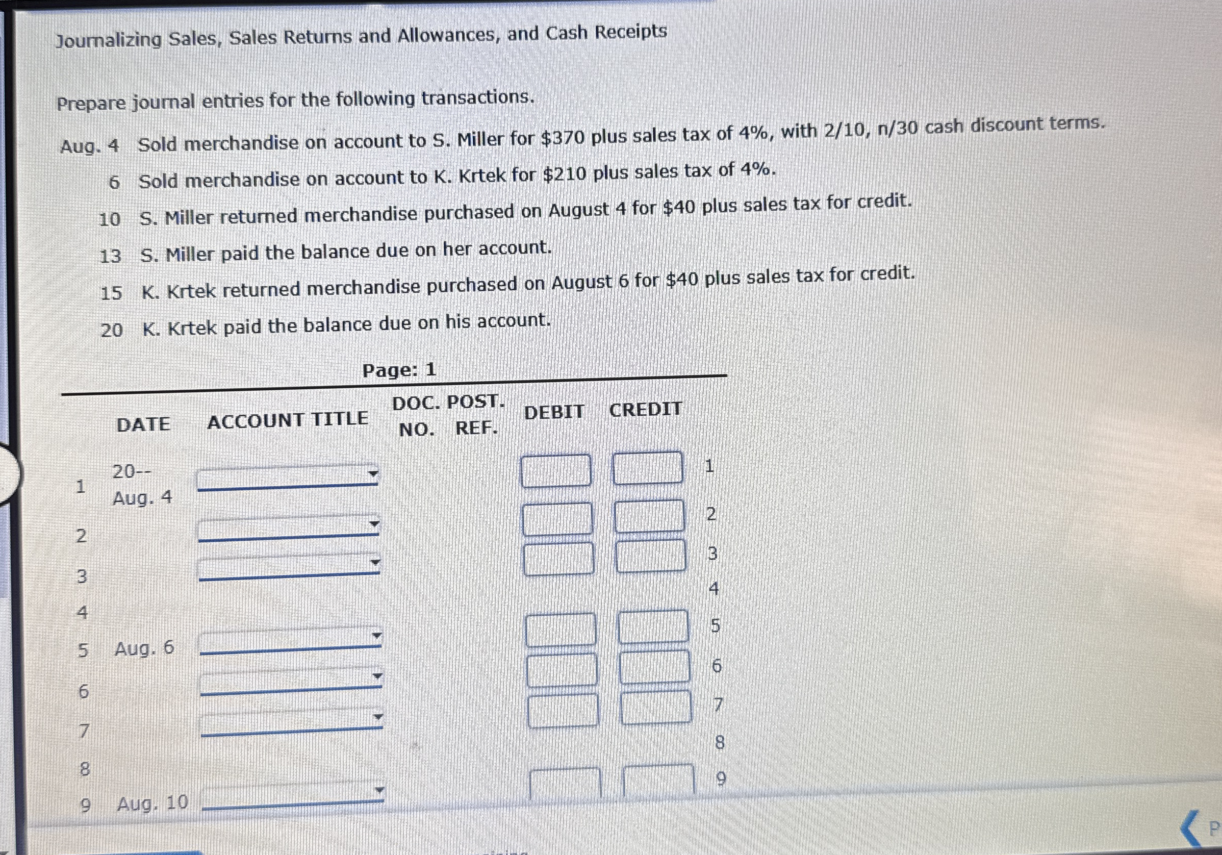 Journalizing Sales, Sales Returns and Allowances,