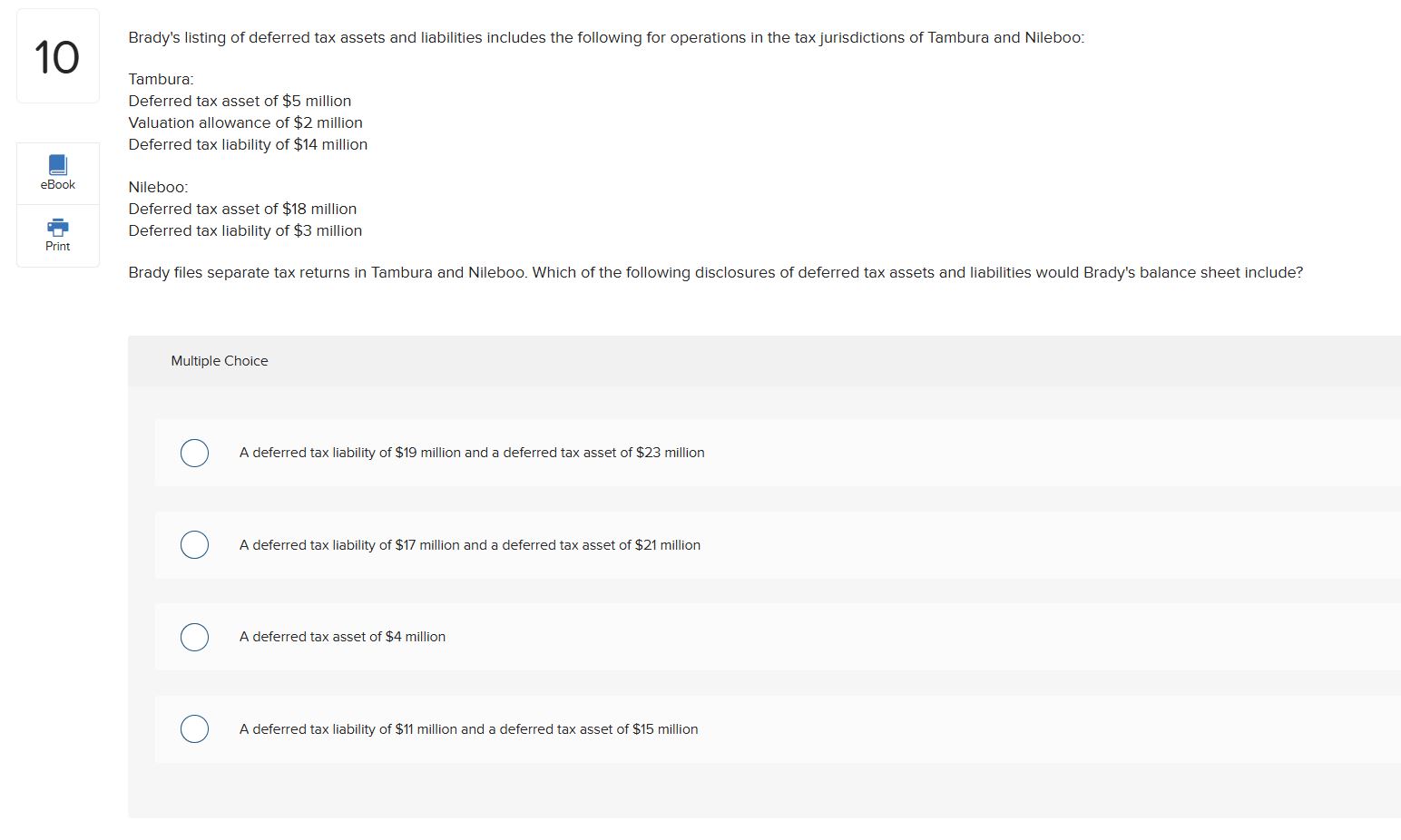 Brady's listing of deferred tax assets and