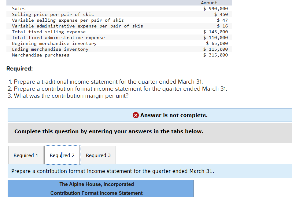 Required: 1 . Prepare a traditional income