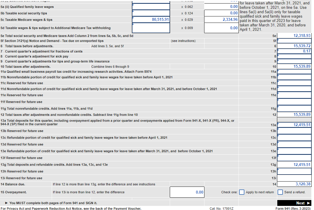 I am filling out the 941 and it says the