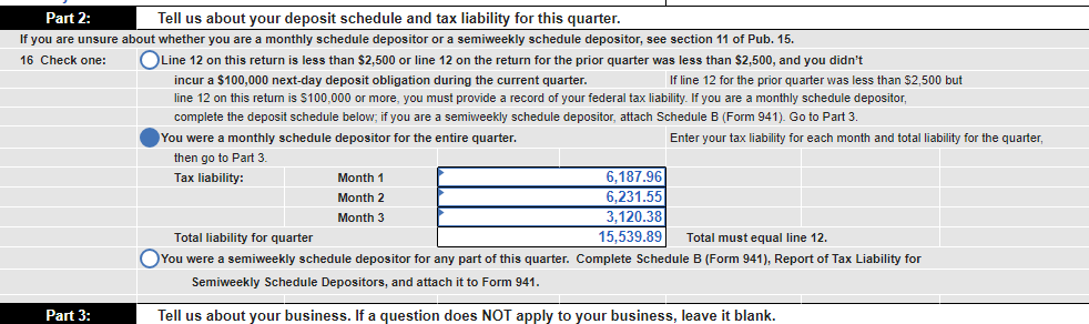 I am filling out the 941 and it says the