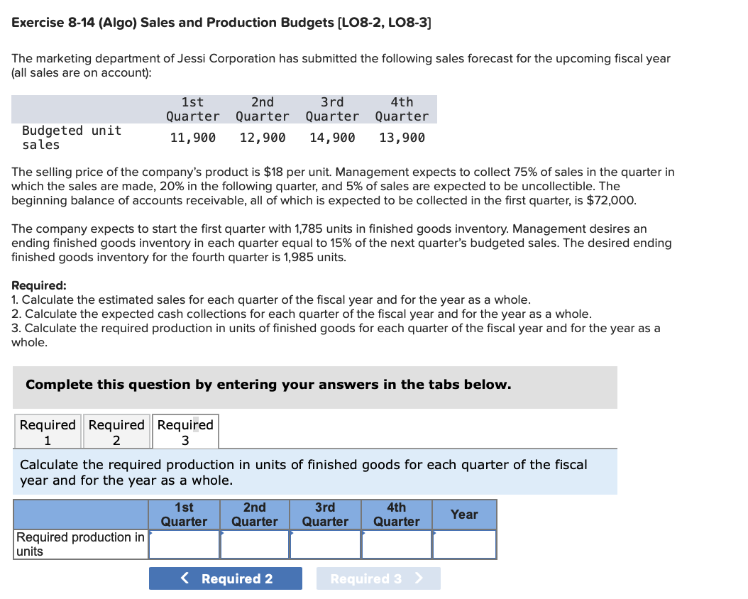 Exercise 8 - 1 4 ( Algo ) Sales and Production