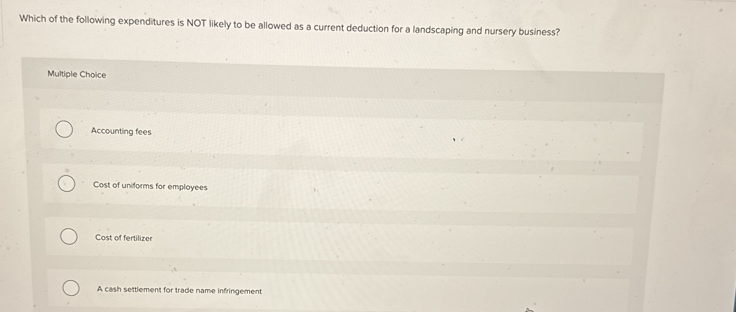 Which of the following expenditures is NOT likely