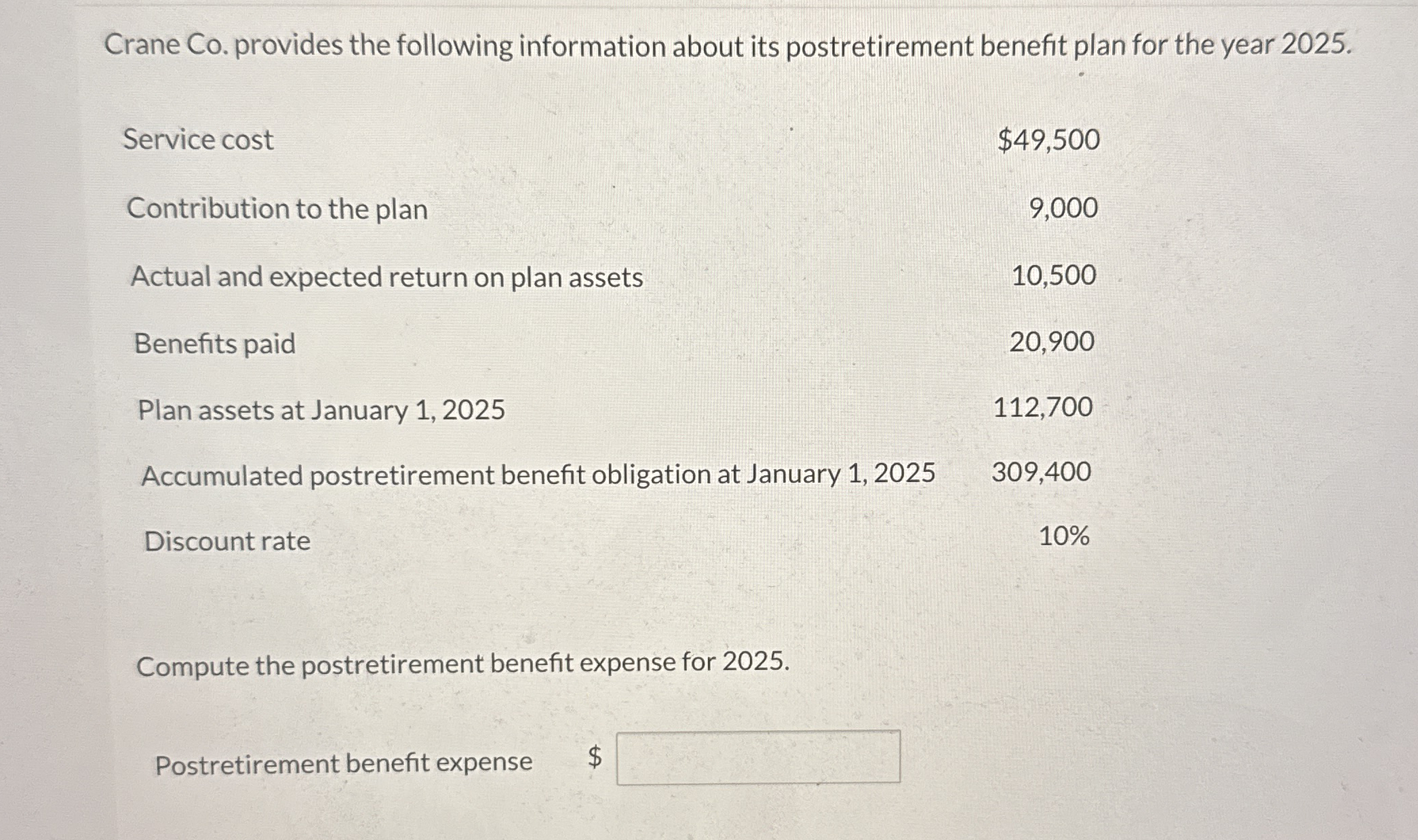 Crane Co . provides the following information