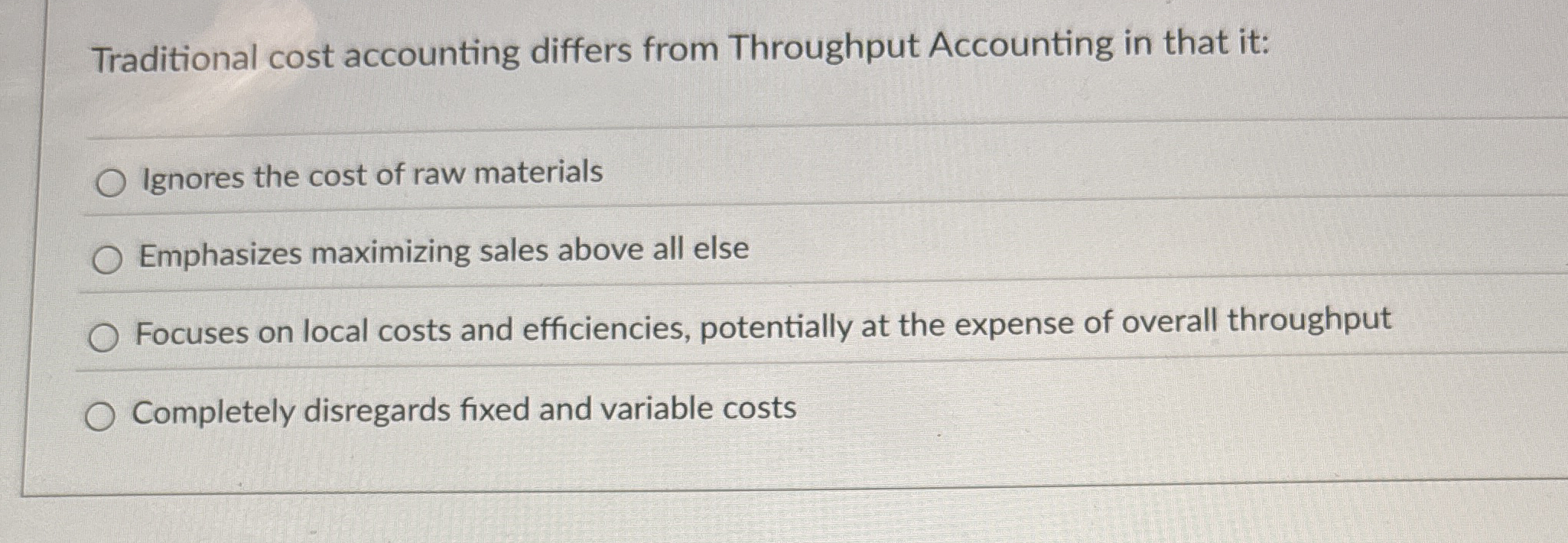 Traditional cost accounting differs from