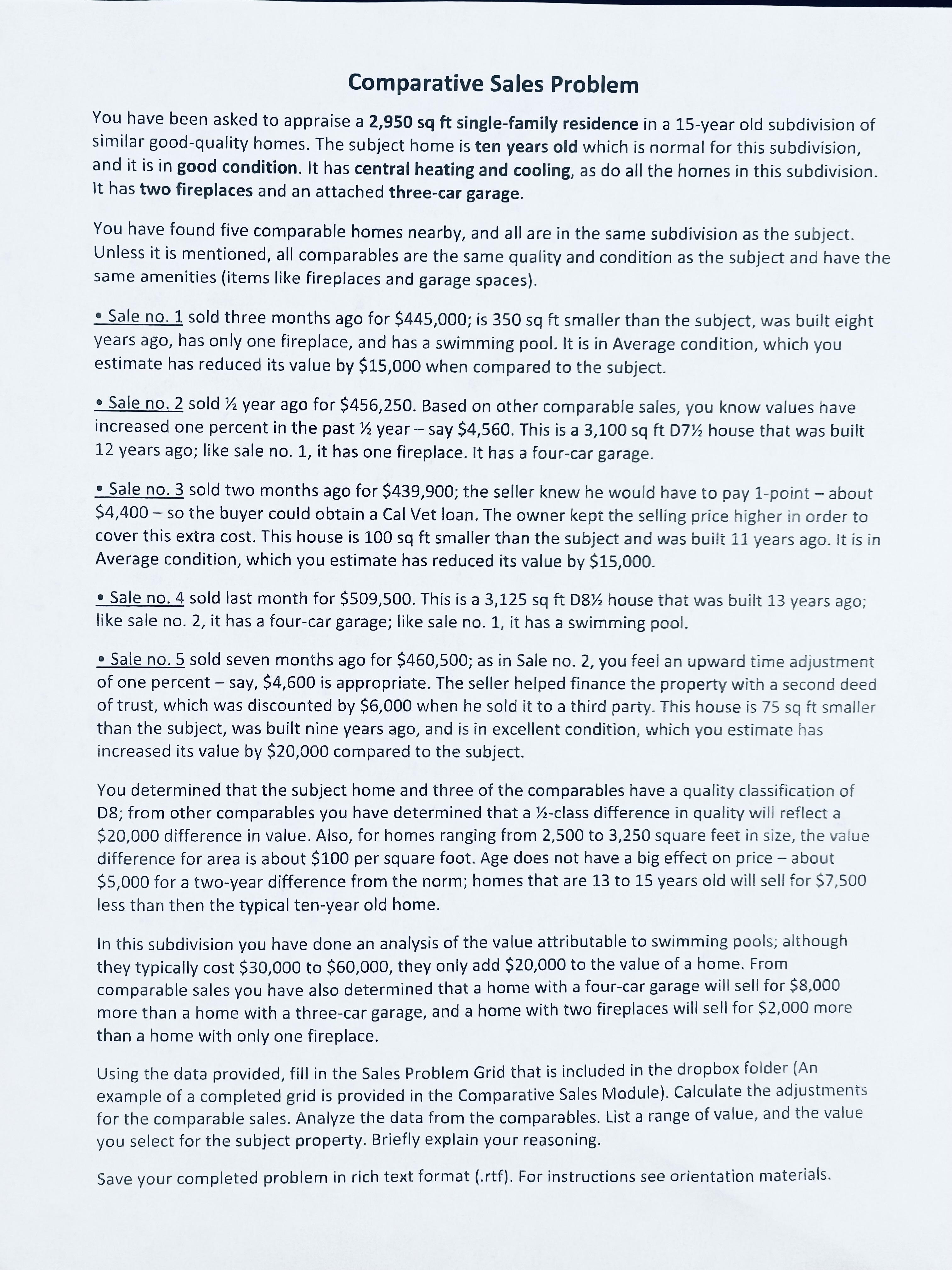 Comparative Sales Problem You have been asked to