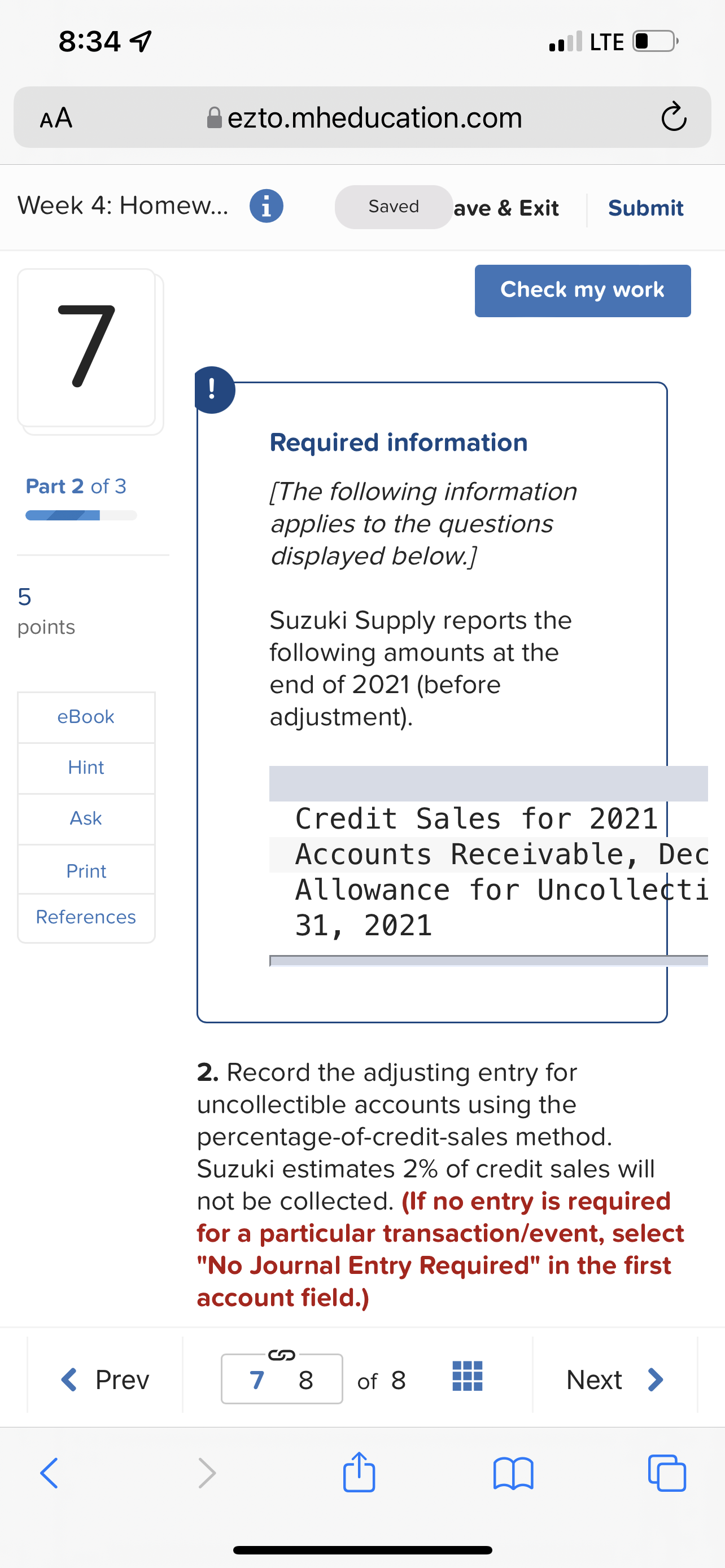 8:34 7 . LTE C AA ezto.mheducation.com C Week 4: