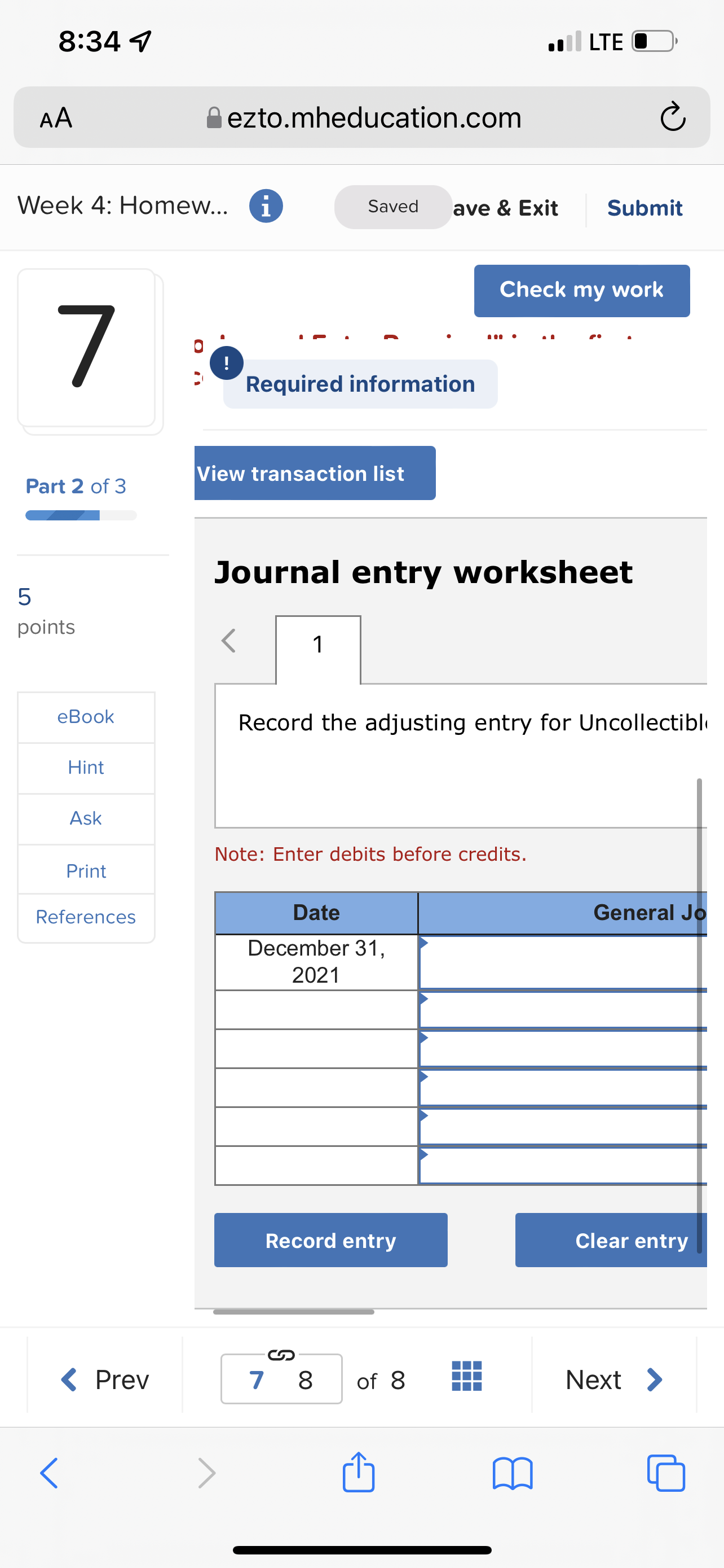 8:34 7 . LTE C AA ezto.mheducation.com C Week 4: