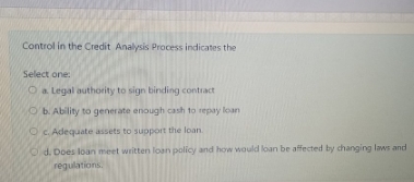 control in the credit analysis process indicates