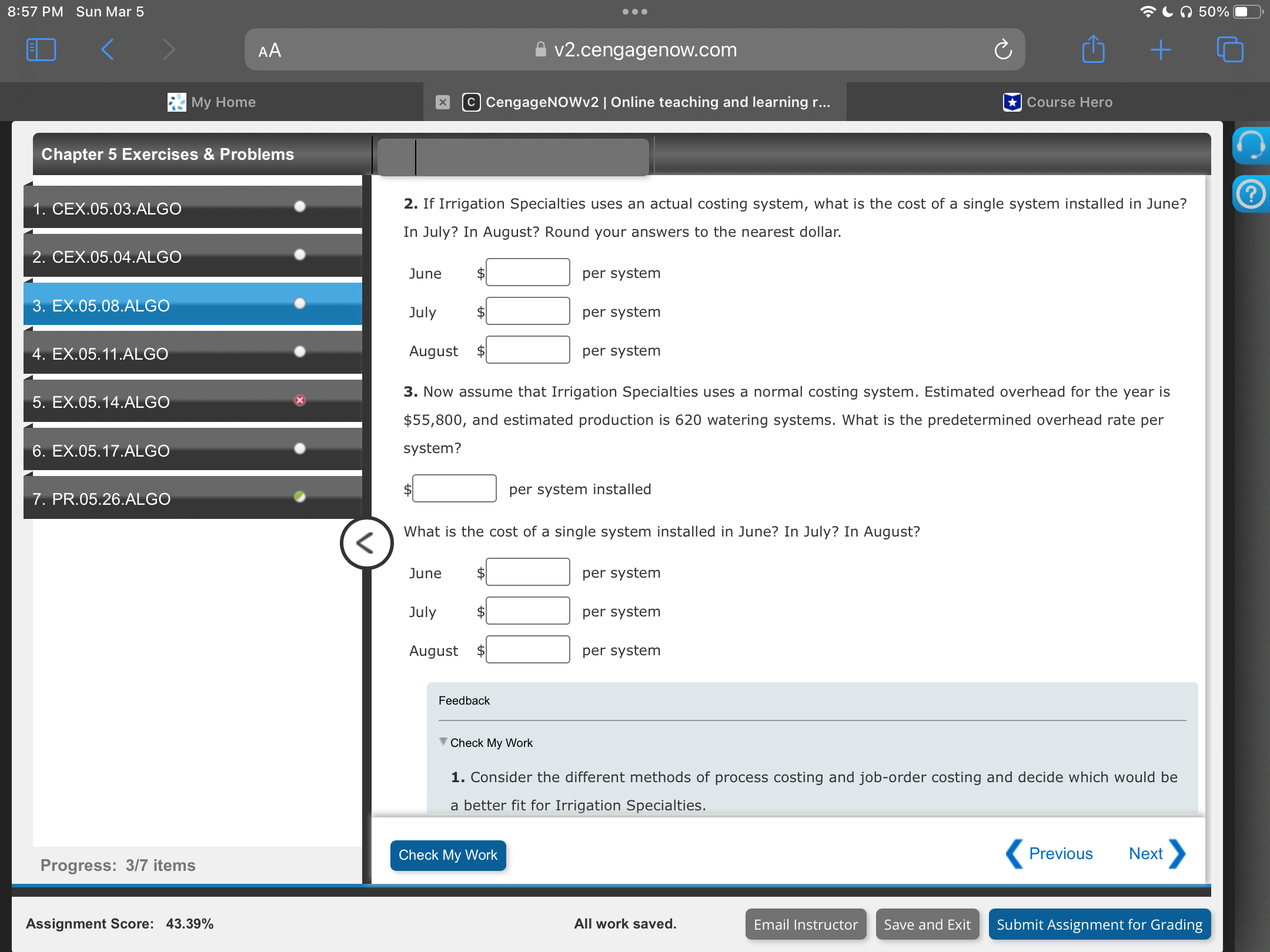 8:57 PM Sun Mar 5 . . . ( 50% < AA