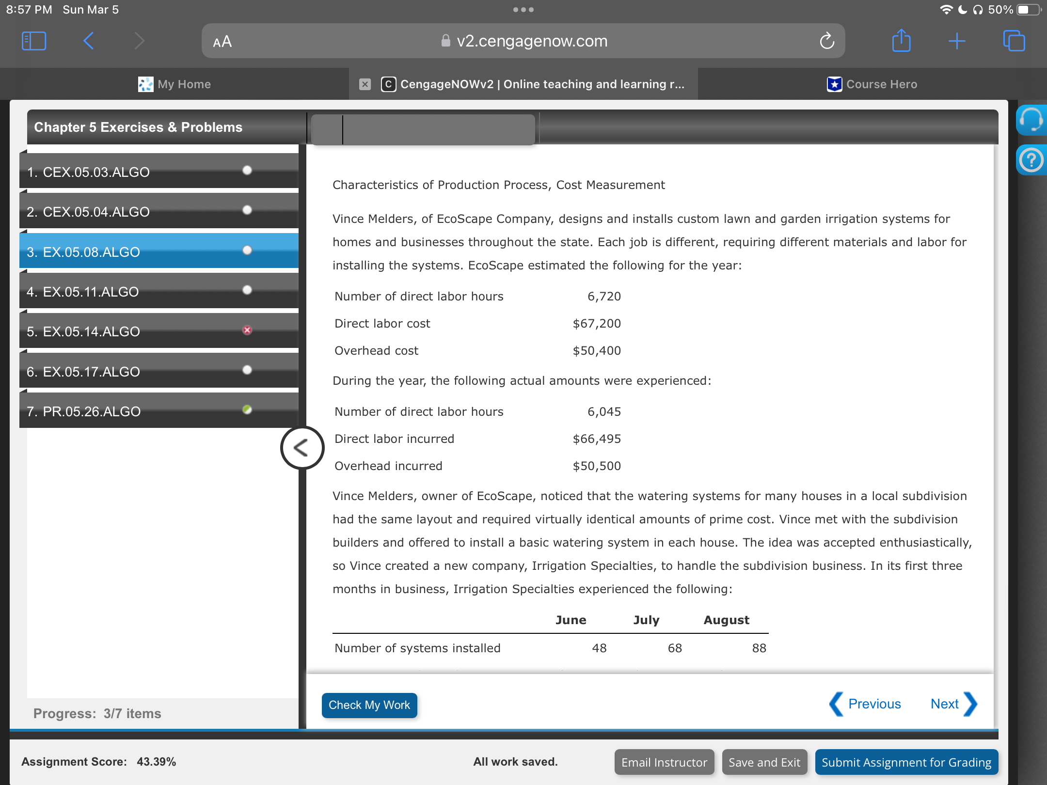8:57 PM Sun Mar 5 . . . ( 50% < AA