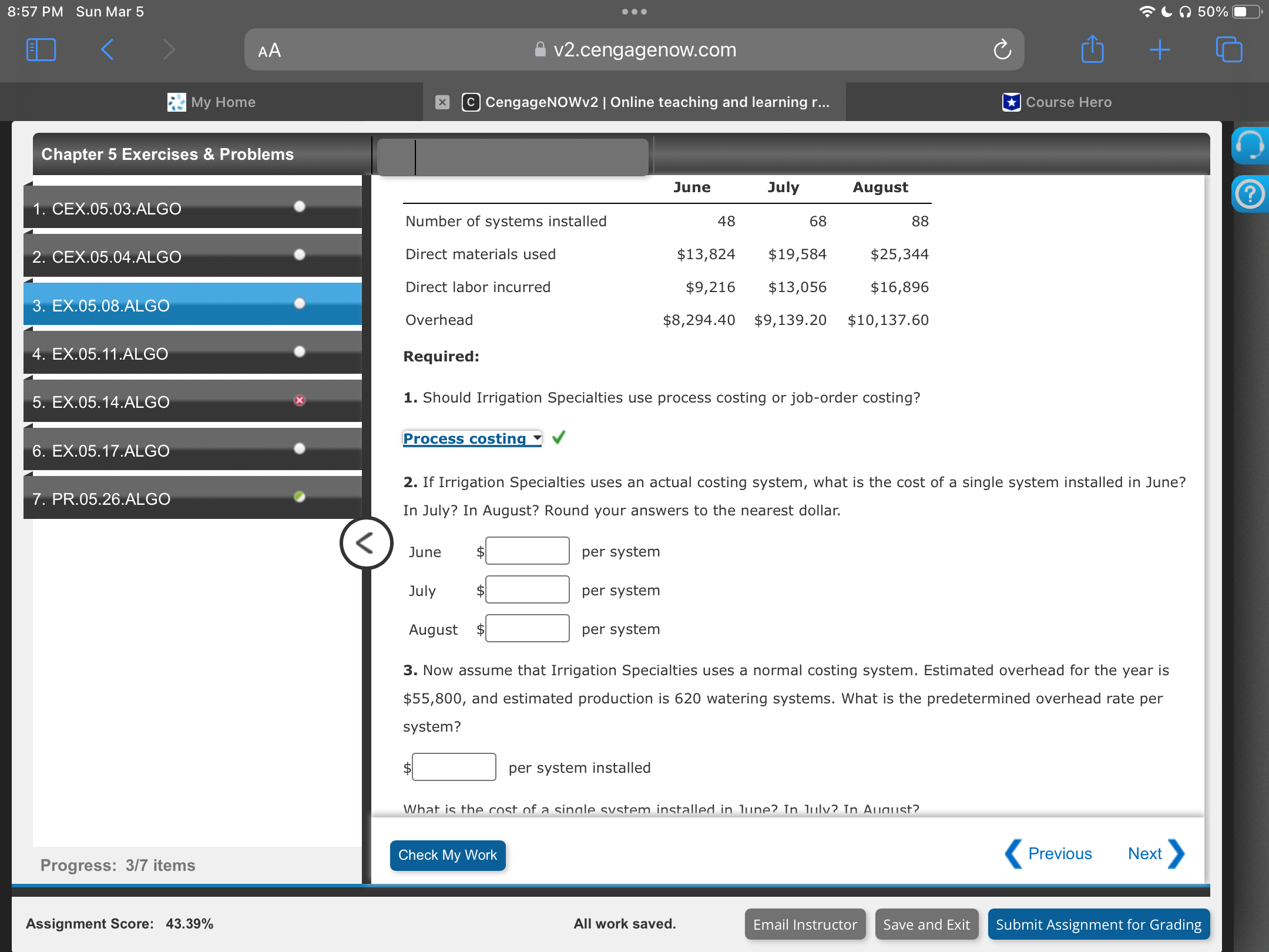 8:57 PM Sun Mar 5 . . . ( 50% < AA