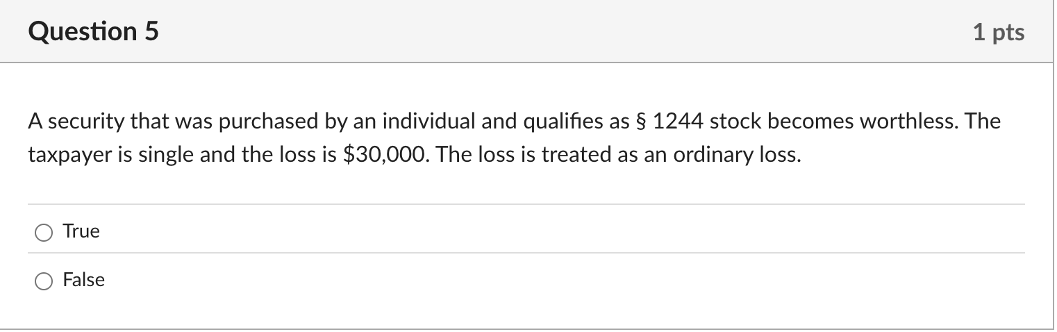 Question 5 A security that was purchased by an