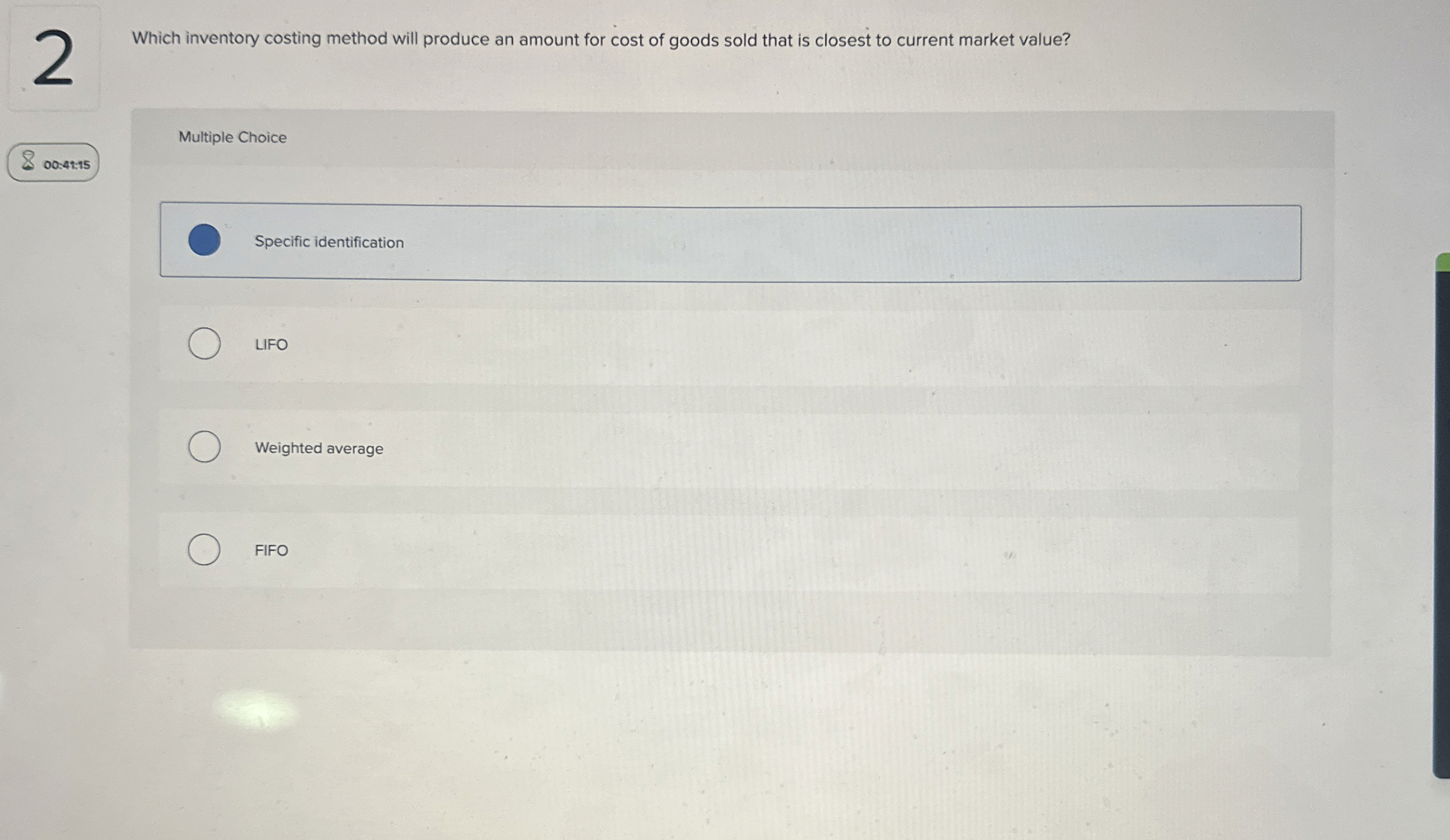 2 Which inventory costing method will produce an