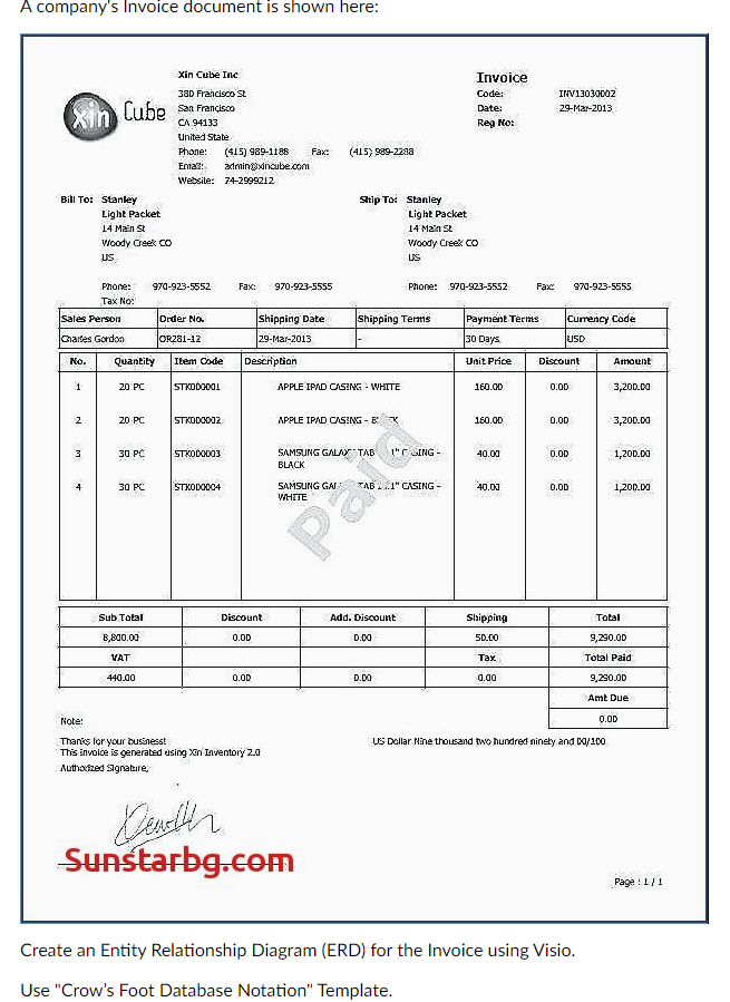 A company's Invoice document is shown here: