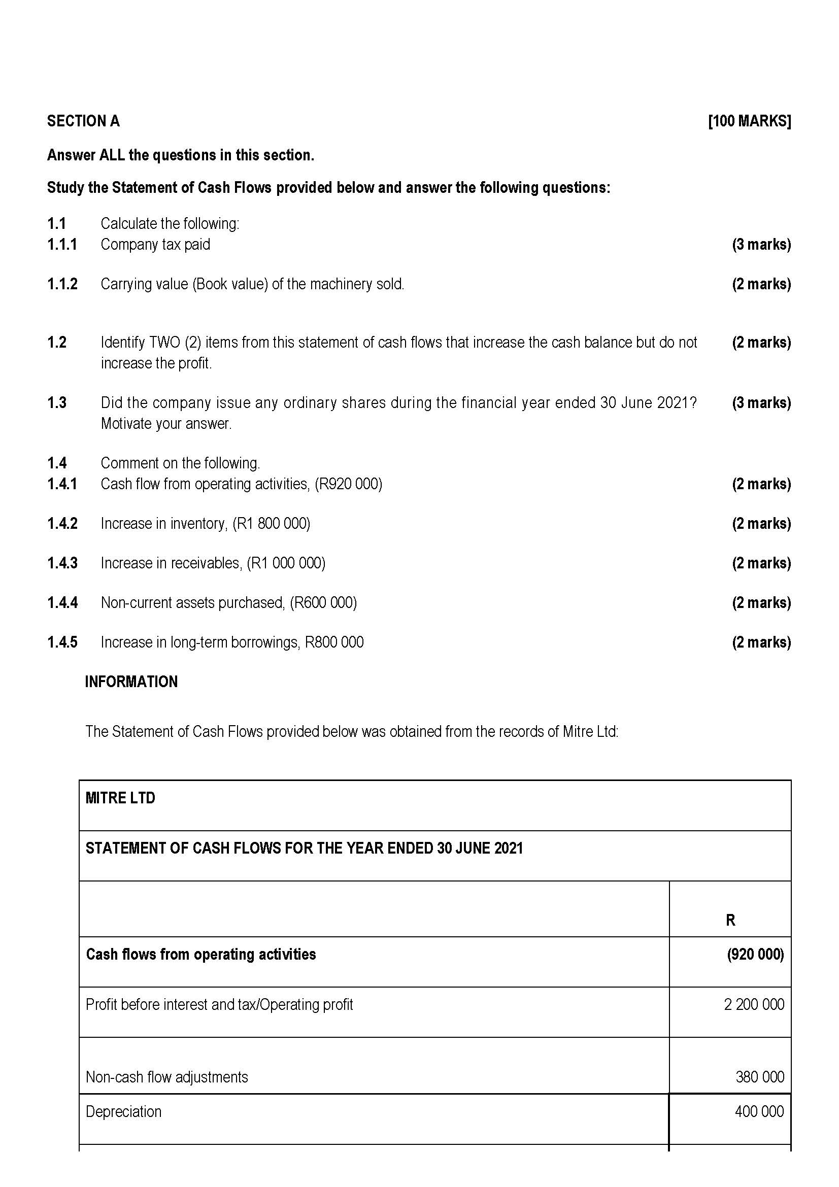 SECTION A [100 MARKS] Answer ALL the questions in