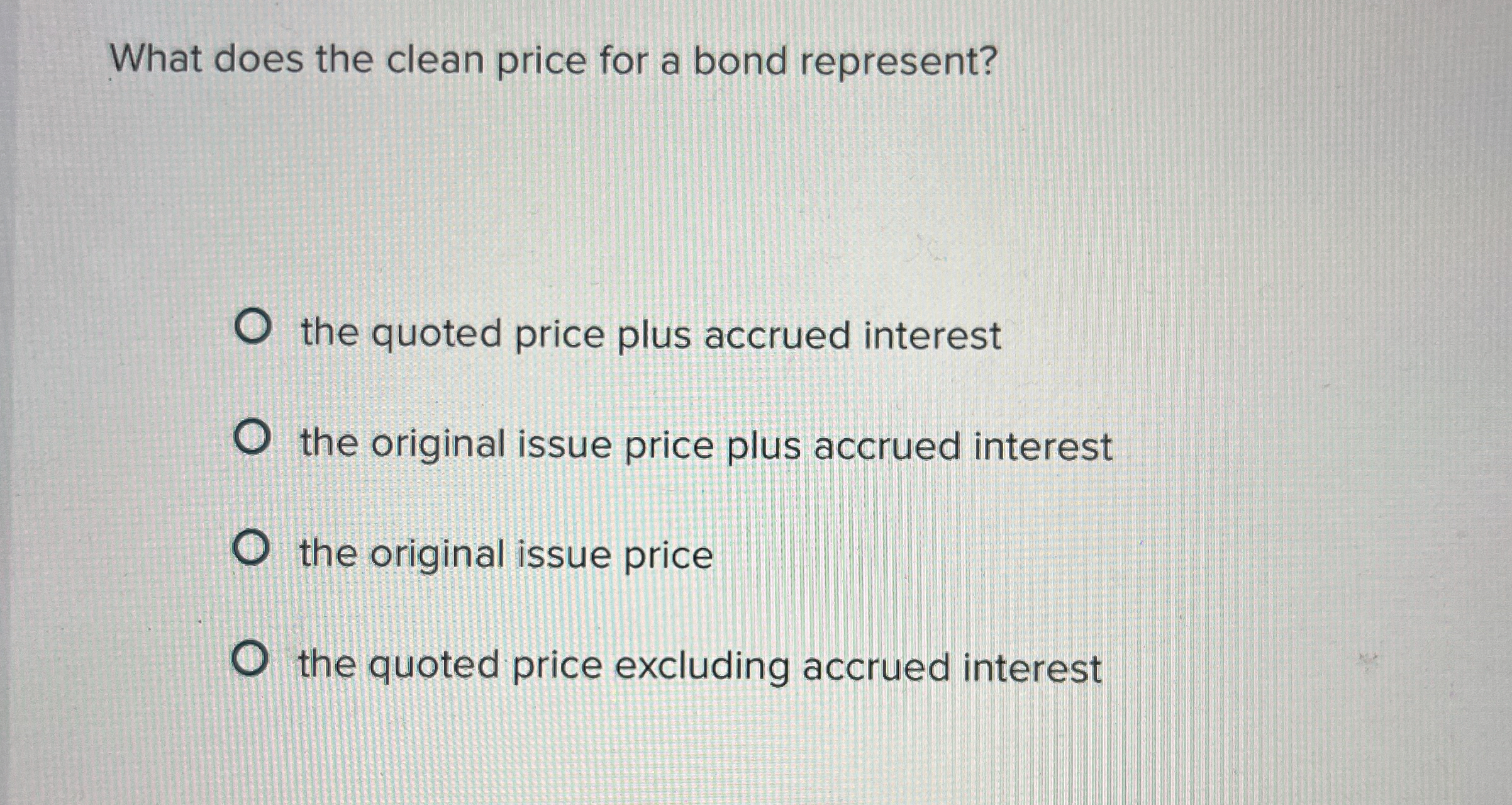 What does the clean price for a bond represent?