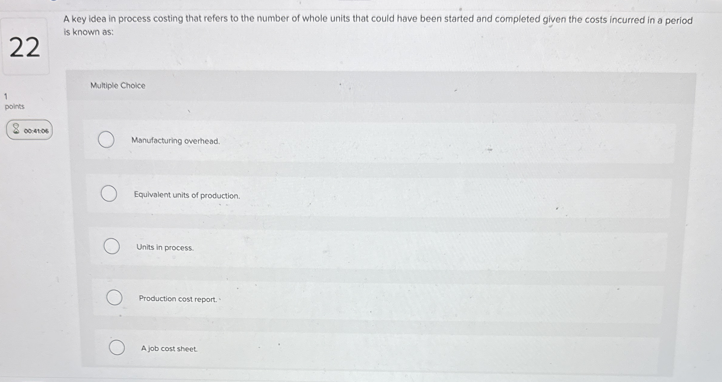 A key idea in process costing that refers to the