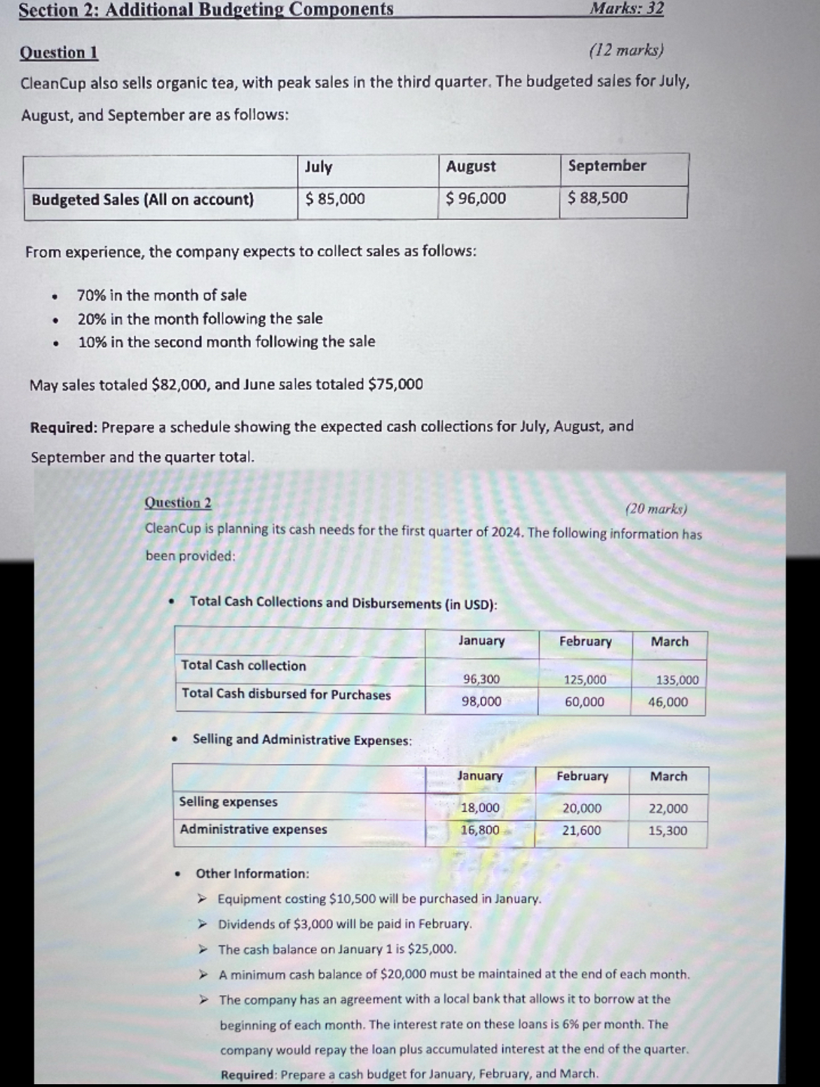 Section 2 : Additional Budgeting Components