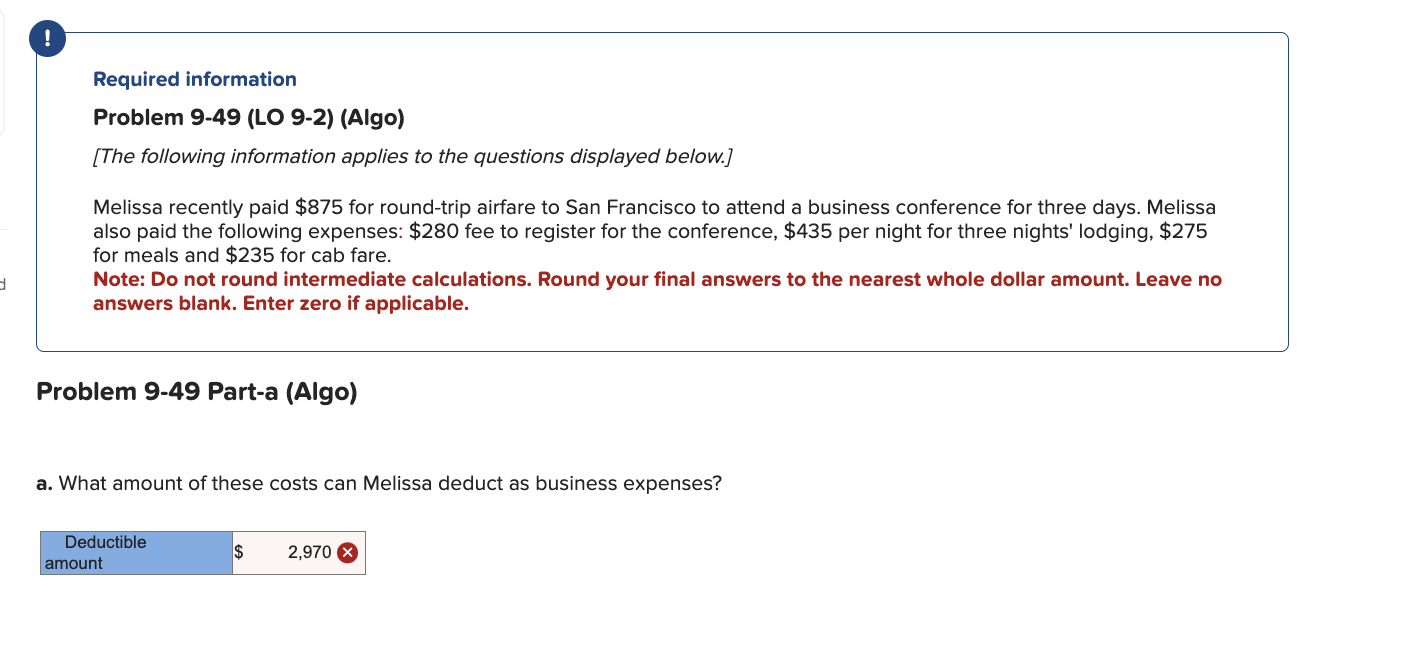 Required information Problem 9 - 4 9 ( LO 9 - 2 )