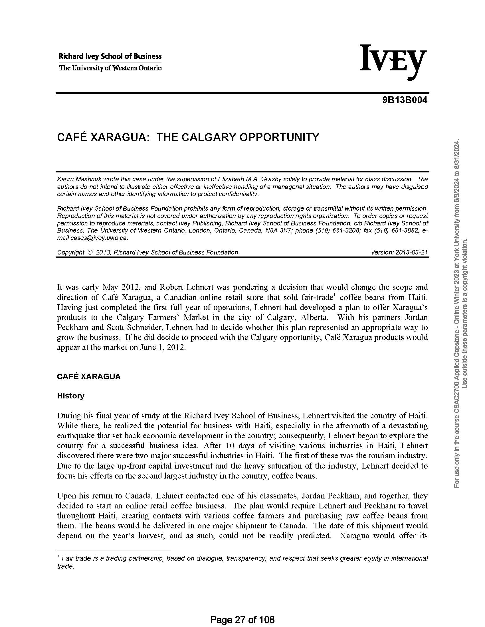 Based on the attached case: Create a projected